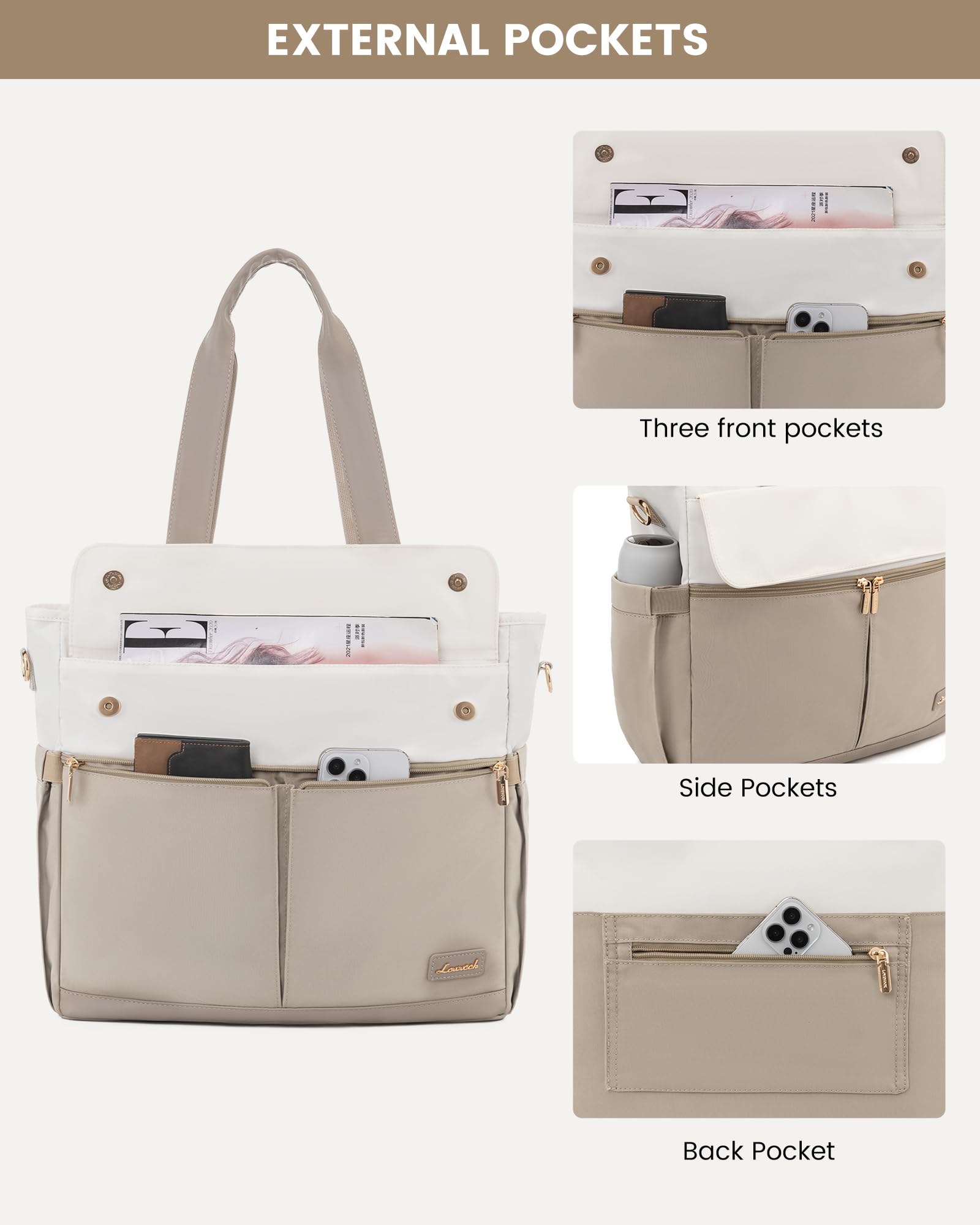 LOVEVOOK Women's 15.6 Inch Laptop Tote Bag - Large Capacity Water Resistant Work Bag with Multiple Pockets & Removable Strap - Ideal for Business Travel, Nursing, Teaching & Office Use