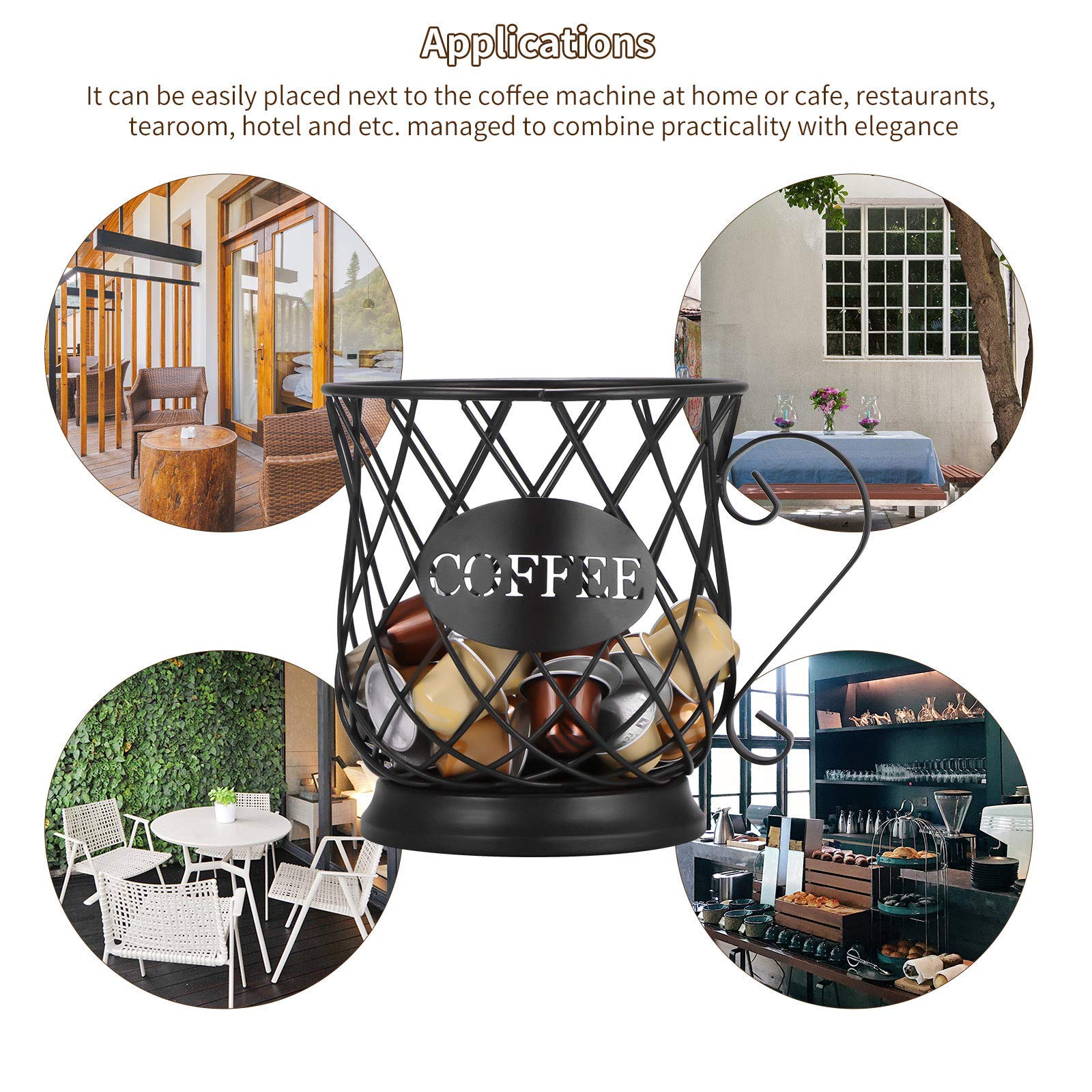 **Black Coffee Pod Holder & Mug Cup Organizer - Coffee Capsule Storage Basket for Keurig, Nespresso - Perfect for Home, Cafe, Hotel & Office Use**