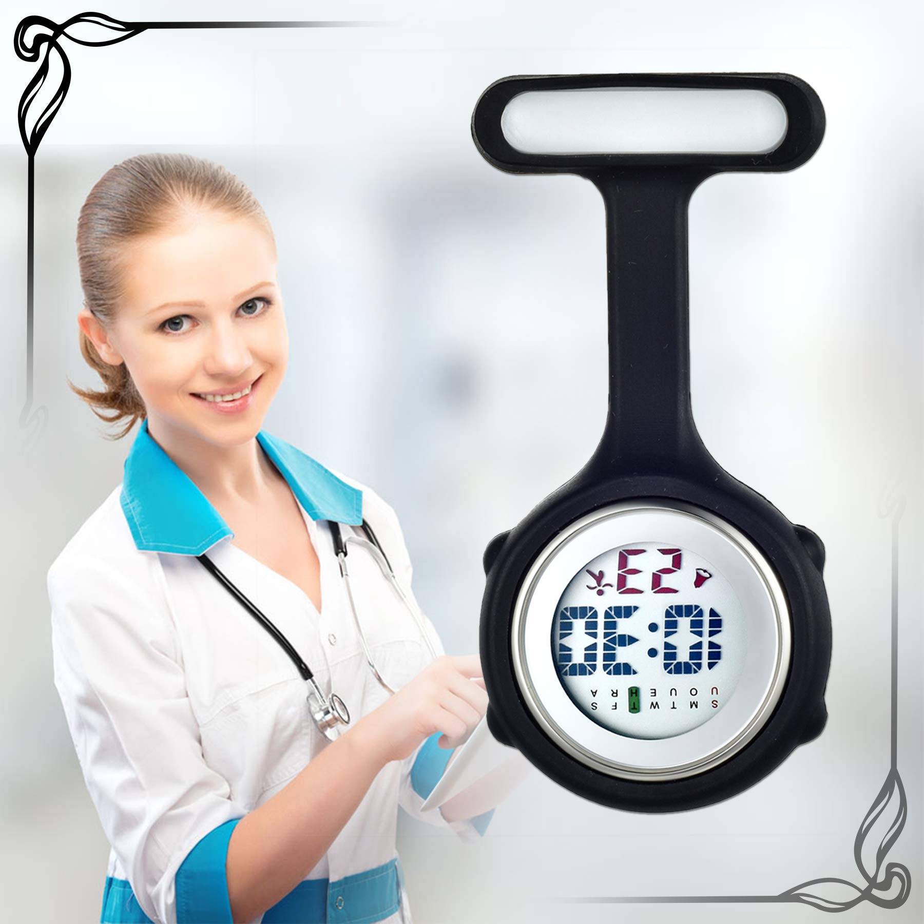 Avaner Digital Nurse Watch - Waterproof Silicone Fob Watch with Pin-on Brooch & Detachable Case - Perfect for Nurses, Doctors, Healthcare Professionals & Medical Students - Clinical, Hospital & Home Care Use