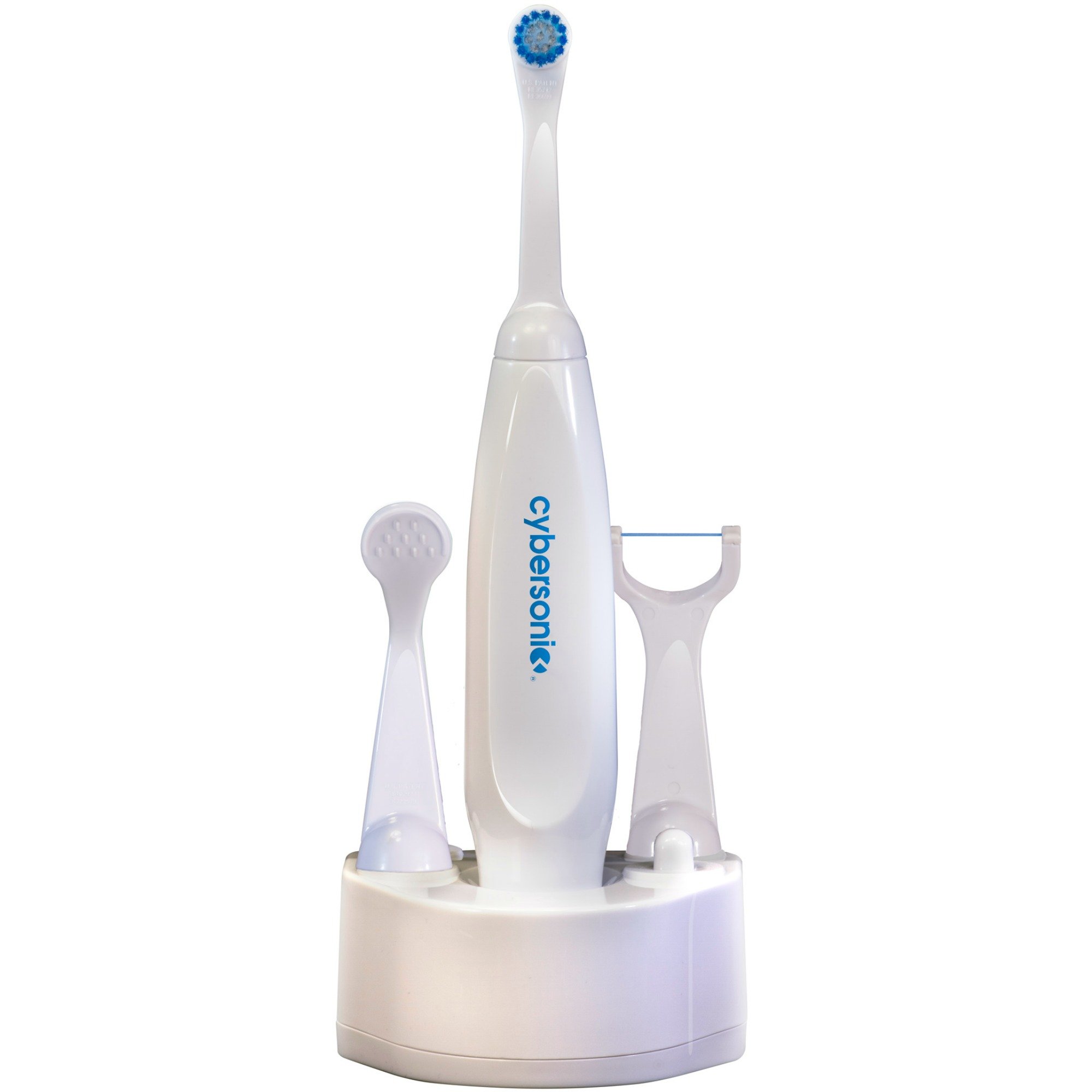 Cybersonic Classic Rechargeable Electric Toothbrush with 6 Brush Heads, Tongue Scraper & Floss - Complete Dental Care Kit for Adults - Perfect for Travel, Home & Daily Oral Hygiene Routine