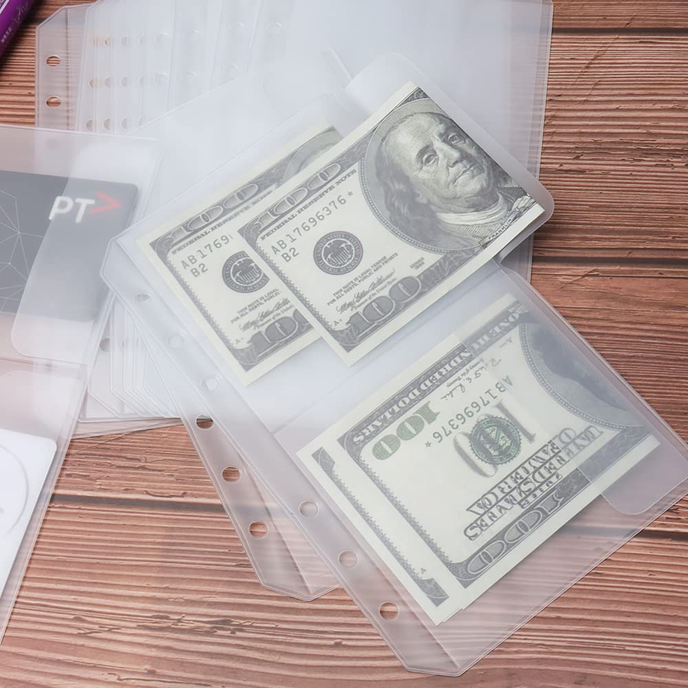 NatSumeBasics 12-Pack A6 Clear Plastic Binder Pockets with 6 Holes - Cash Envelopes, Budget Organizer Pouch for 6-Ring Binders - Perfect for Organizing Photos, Cards, Bills & Documents (A6 Size, 2 Pockets per Sheet) - Ideal for Home Office, School, Travel & Financial Planning