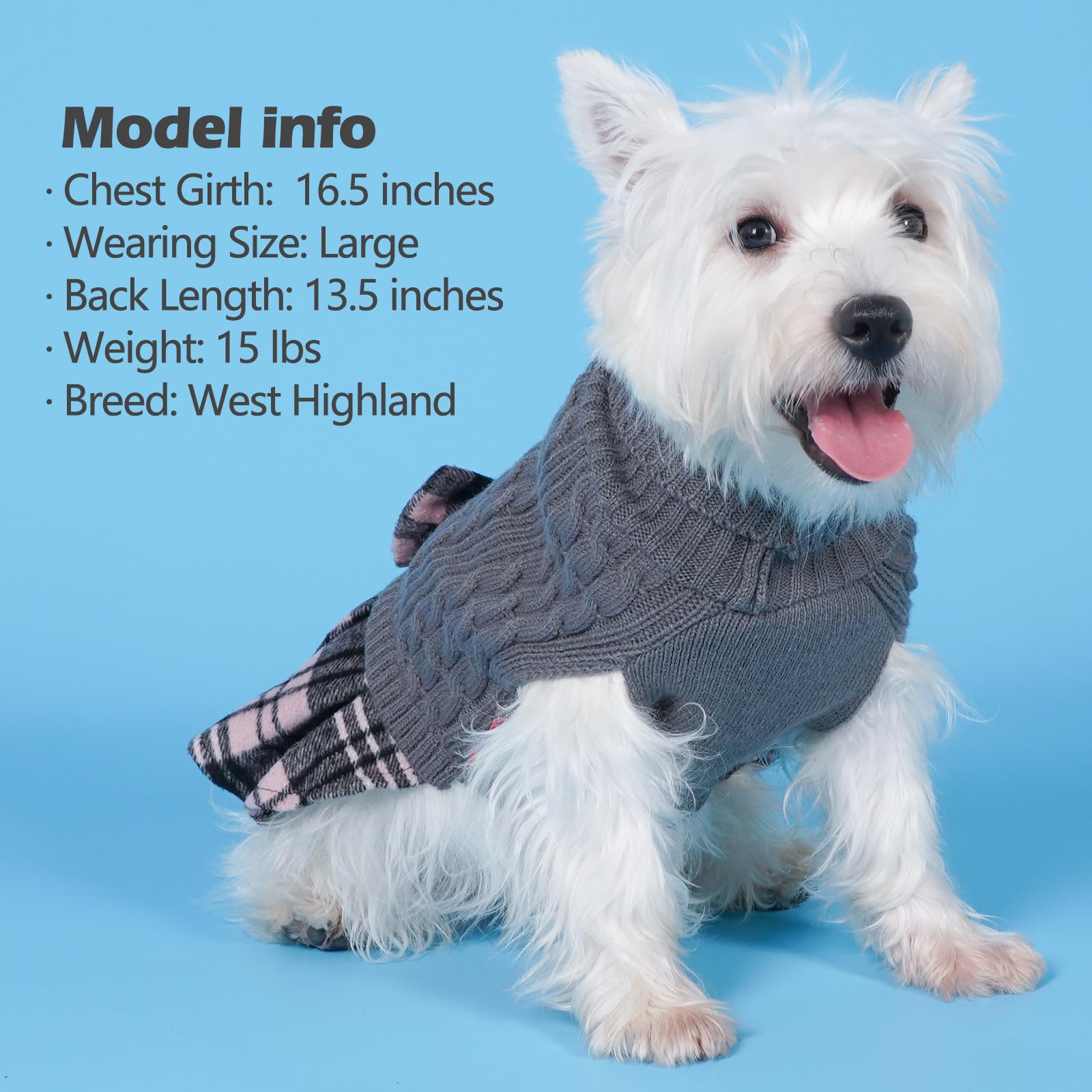 KYEESE Large Dog Sweater with Bowtie - Soft Checkered Turtleneck Pet Sweater for Big Dogs | Warm Winter Dog Clothes & Coats | Perfect for Outdoor Walks & Holiday Photos (Grey, Size 3L)