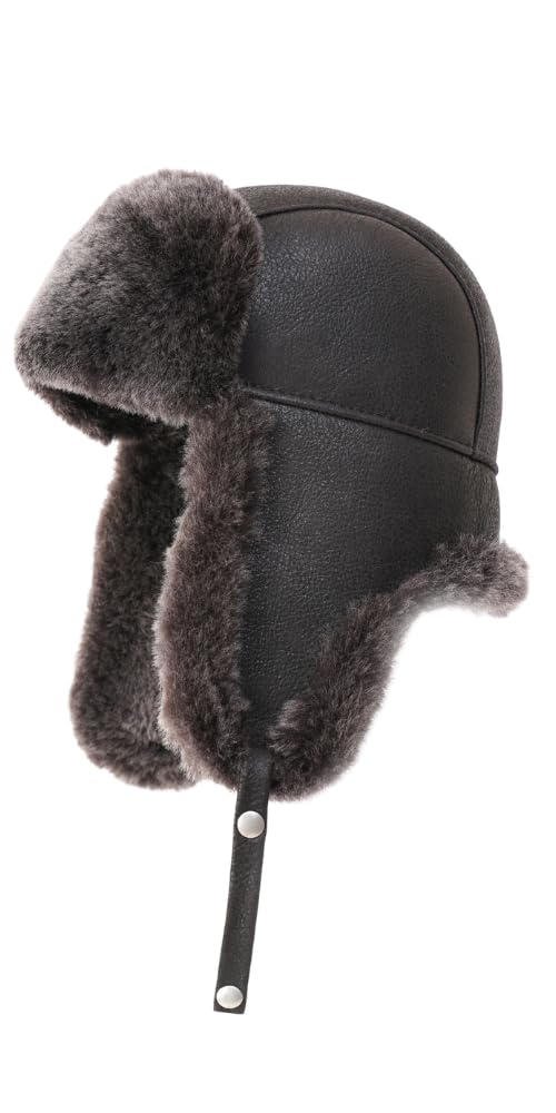Ushanka Aviator Trapper Leather Hat for Men & Women | Genuine Sheepskin Fur Russian Soviet Earflap Winter Hat | Warm Unisex Outdoor Hat 2024 | Perfect for Skiing, Snowboarding & Cold Weather Activities