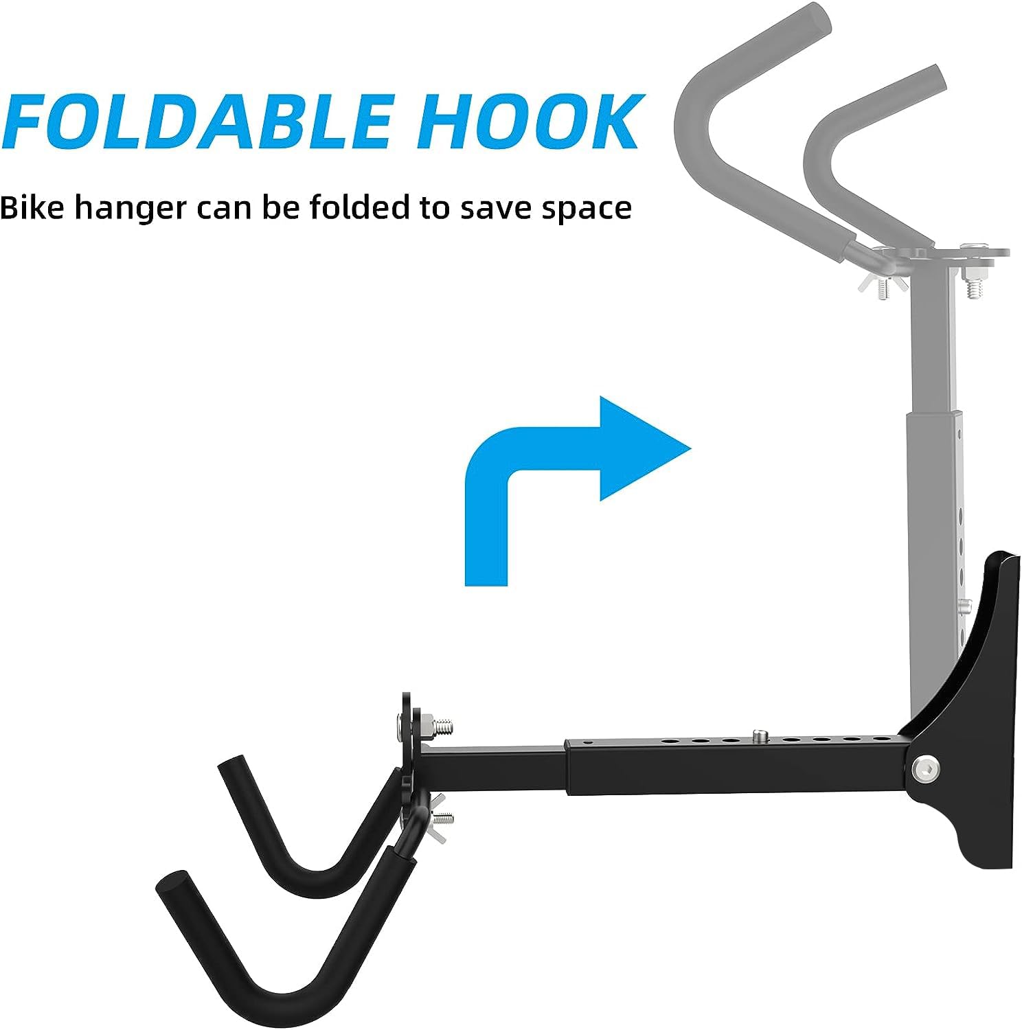 Emeroll Foldable Bike Wall Mount Rack - Heavy Duty Adjustable Bicycle Storage Hanger for Garage & Home (2 Pack) | Perfect for Space-Saving Indoor Bike Organization & Vertical Bike Parking