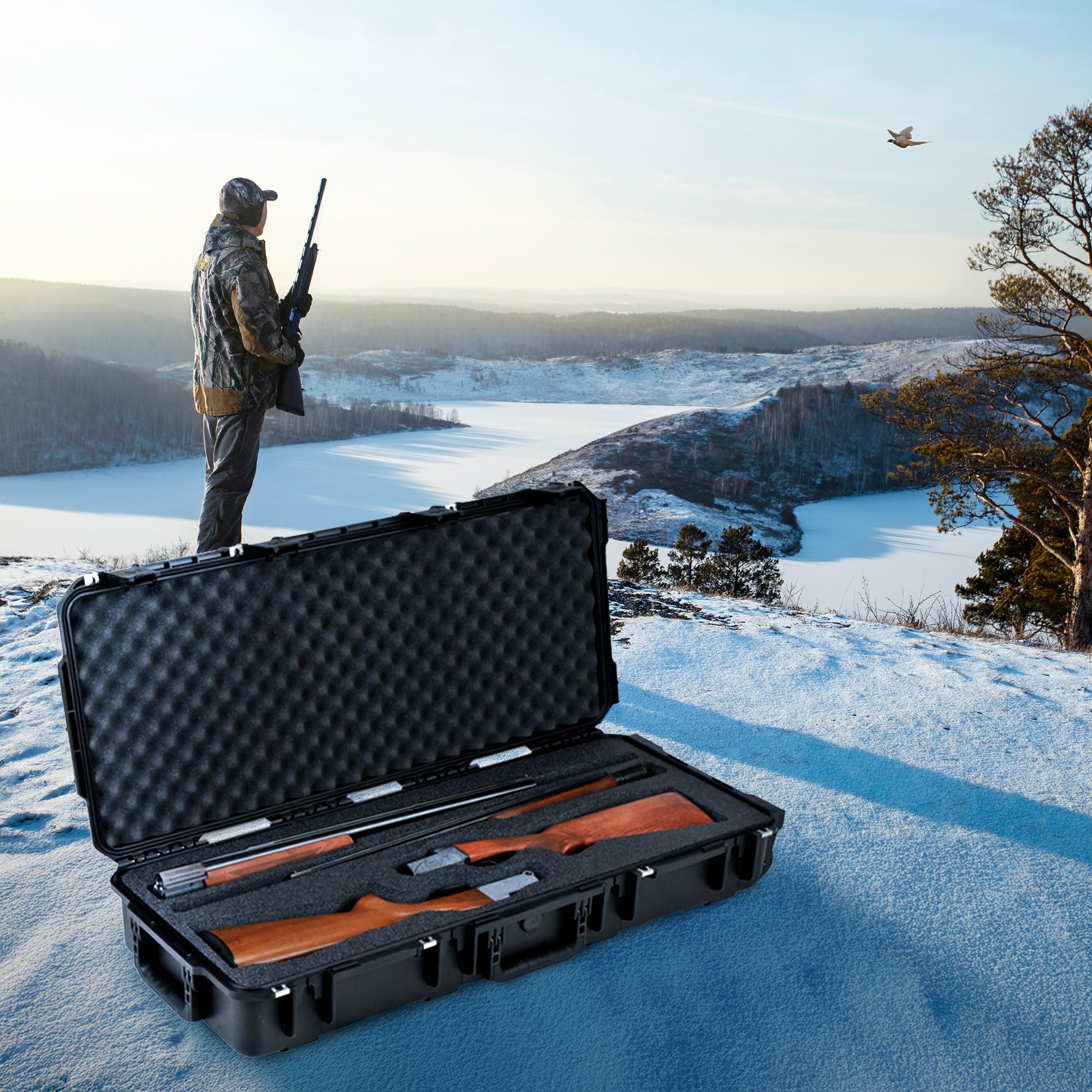 SKB iSeries 3I-3614-CBD Waterproof Rolling Shotgun Case - Heavy Duty Hard Shell with Wheels & Trigger Latches for Firearm Transport - Ideal for Hunting, Shooting Range & Air Travel Protection (Black)