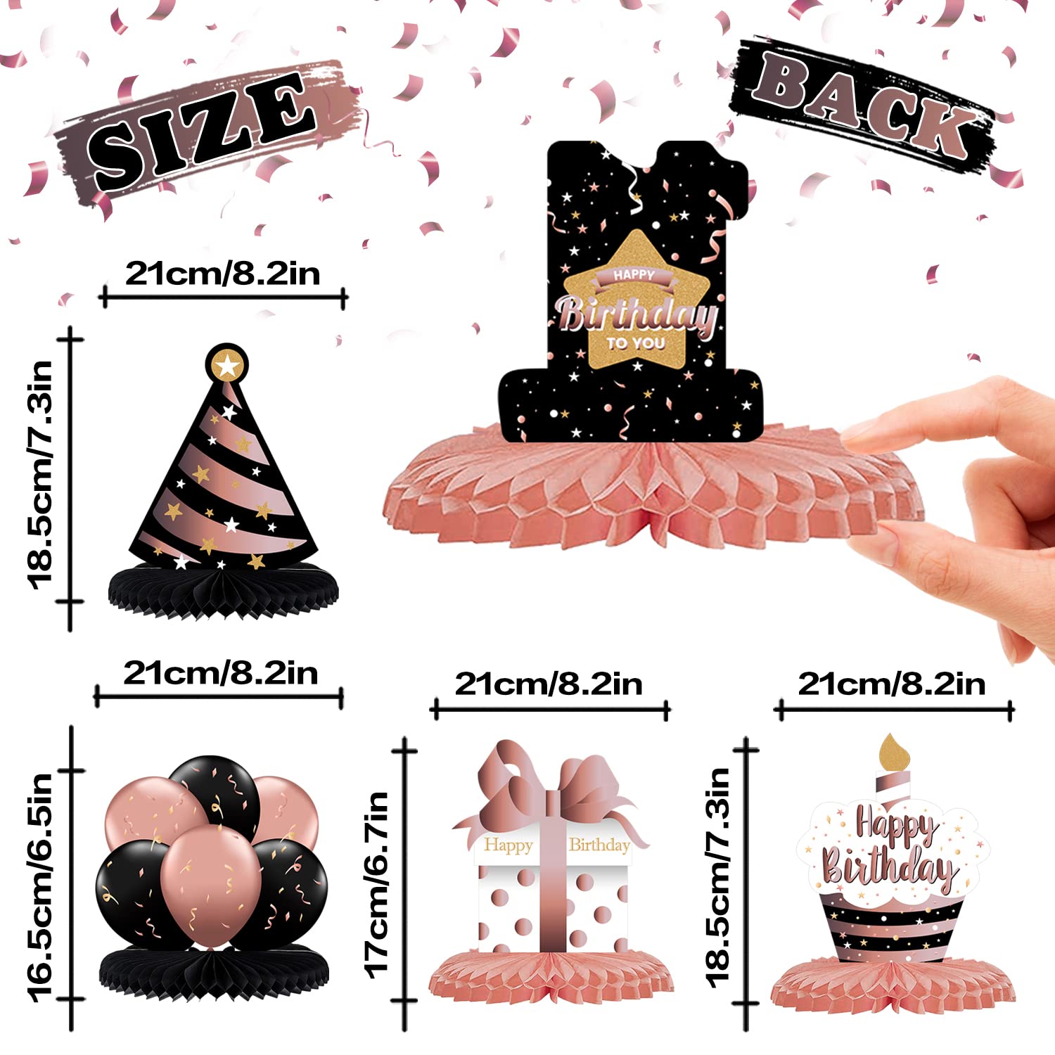 LINGTEER Rose Gold Happy 11th Birthday Party Decorations - Honeycomb Centerpiece for Table, Eleven Years Old Celebration Sign, Perfect for Birthday Parties & Anniversary Gifts