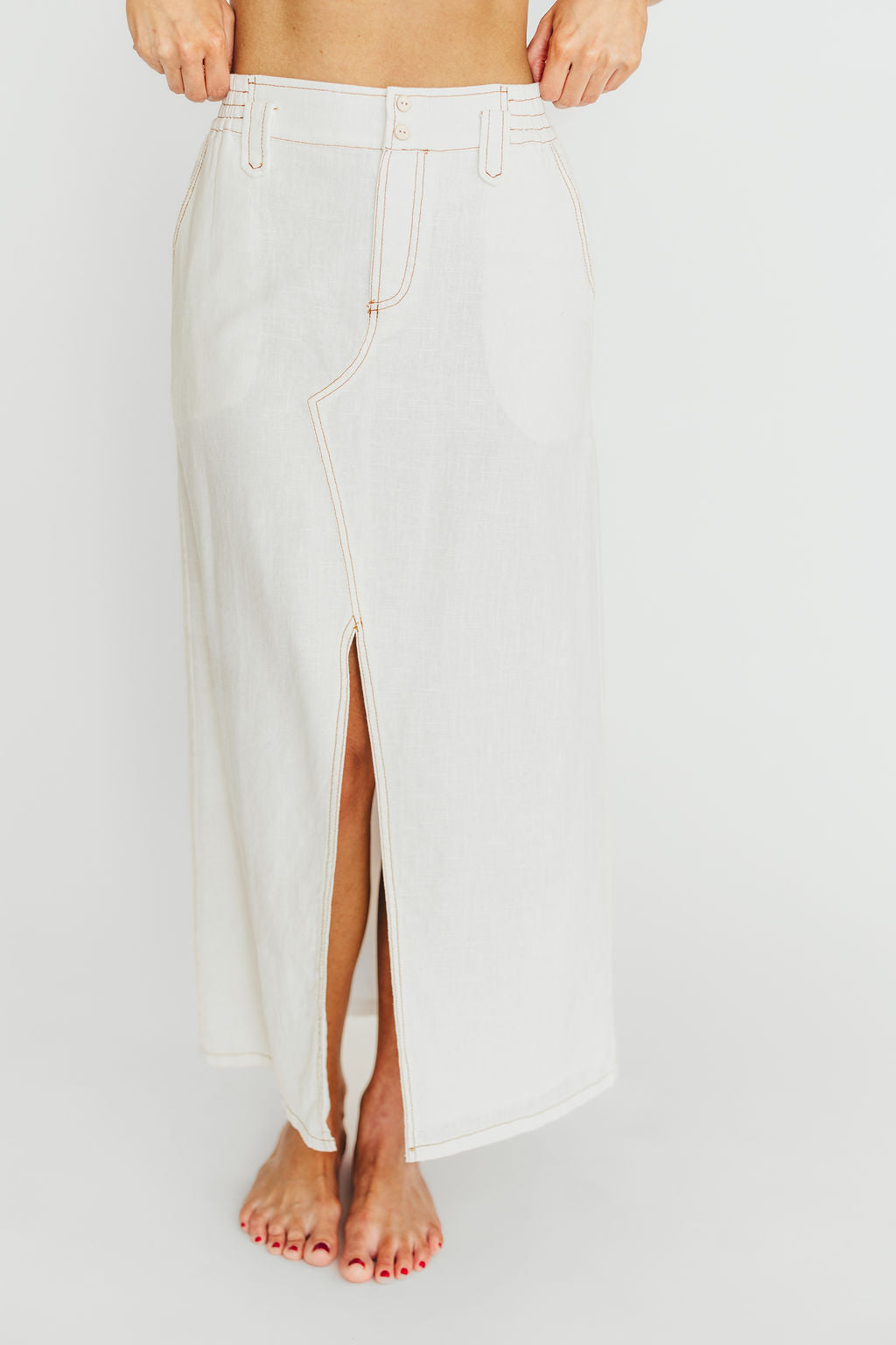 Marium Washed Linen Blend Maxi Skirt - Off White | Comfortable & Breathable Summer Skirt for Beach, Vacation & Boho Outfits