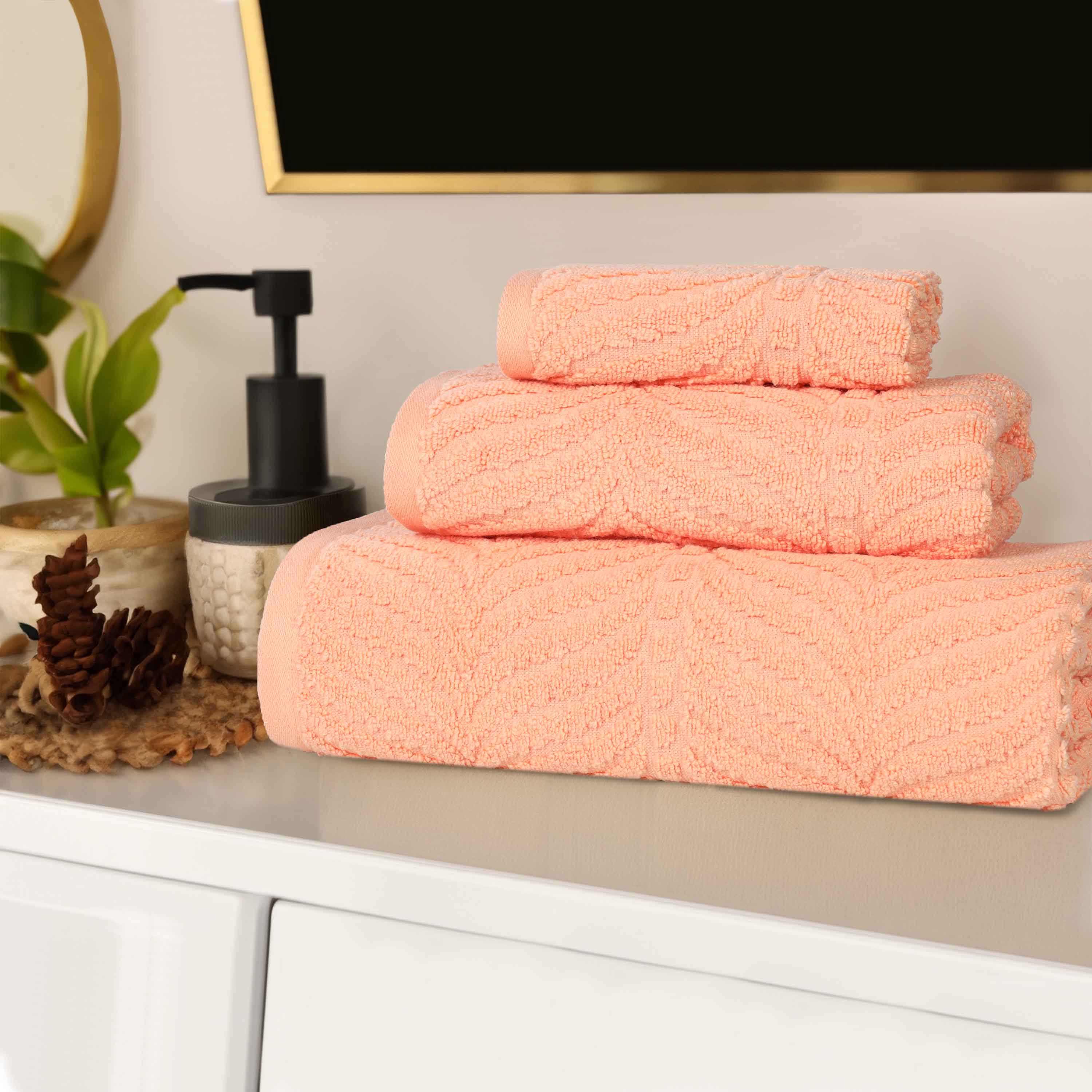 Premium Zero Twist Cotton Jacquard Towel Set - 3-Piece Luxury Bath Towels with Elegant Chevron Pattern | Soft & Absorbent for Spa, Bathroom & Guest Use