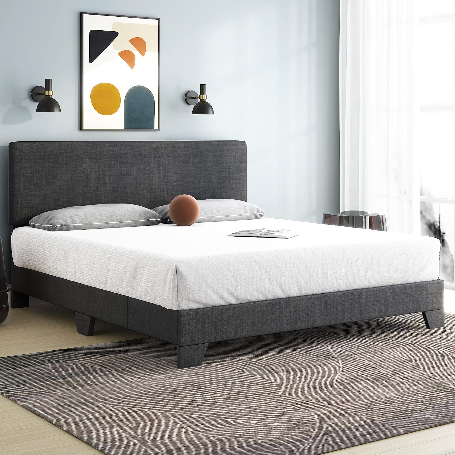 King Size Platform Bed Frame with Adjustable Headboard - Upholstered Mattress Foundation with Wood Slats, No Box Spring Needed, Dark Grey - Perfect for Master Bedroom, Guest Room & Modern Home Decor