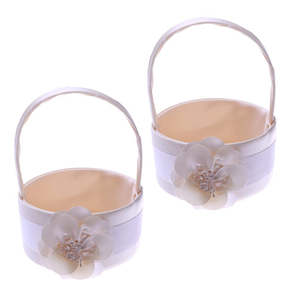 STOBOK 2-Pack Rustic Wedding Flower Basket Set - Flower Girl Basket with Rings Holder, Perfect for Petals & Bouquets - Ideal for Wedding Ceremonies, Bridal Showers & Flower Girl Processions