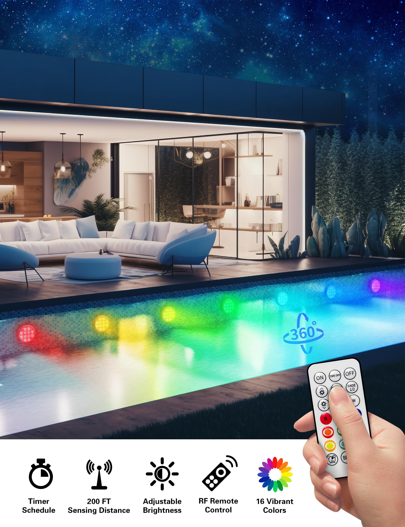 Submersible LED Pool Lights with Remote Control - 16 Color Changing Underwater Lights, IP68 Waterproof, Rechargeable Battery, Magnetic & Suction Cup Mounts - Perfect for Hot Tubs, Bathtubs, Aquariums & Outdoor Pools (6 Pack)