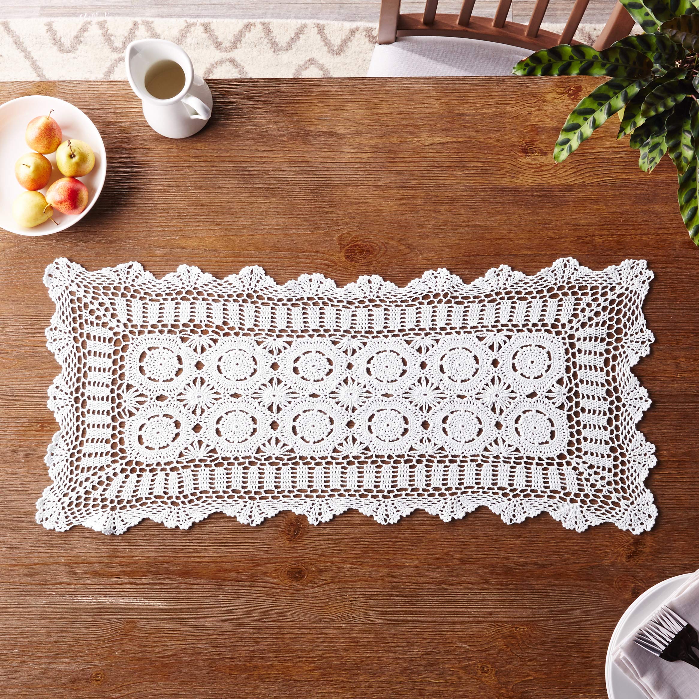 Elegant White Crochet Table Runner 16x36 Inches - Handmade Saro Lifestyle Home Decor for Dining Table, Wedding, and Farmhouse Decor