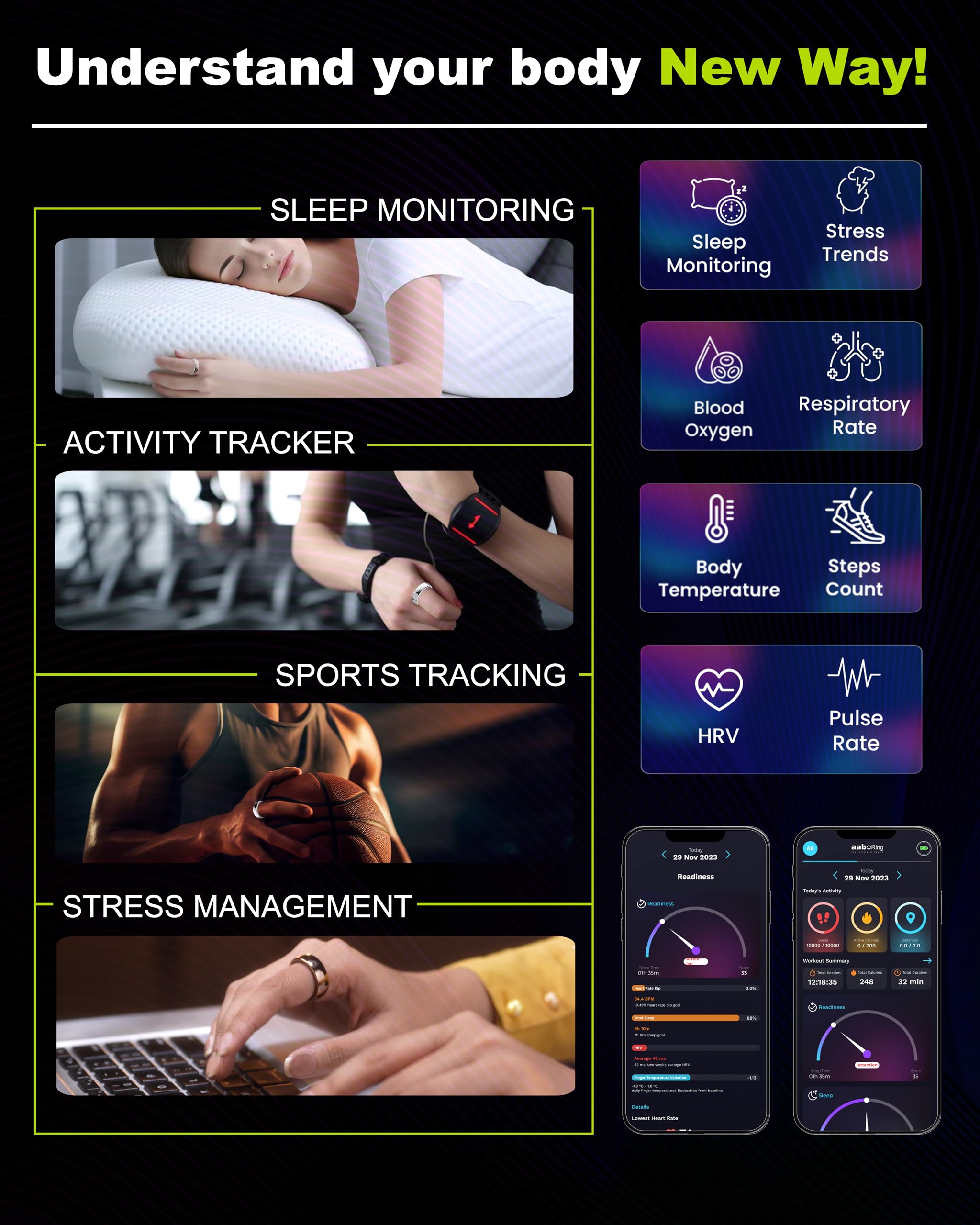 Titanium Smart Ring for Men & Women - Sleep, Heart Rate, Activity & Fitness Tracker - IP68 Waterproof (50m) - 7-Day Battery Life - Perfect Gift for Fitness Enthusiasts - Ideal for Workouts, Sleep Monitoring & Daily Health Tracking (Gold, Size 8)