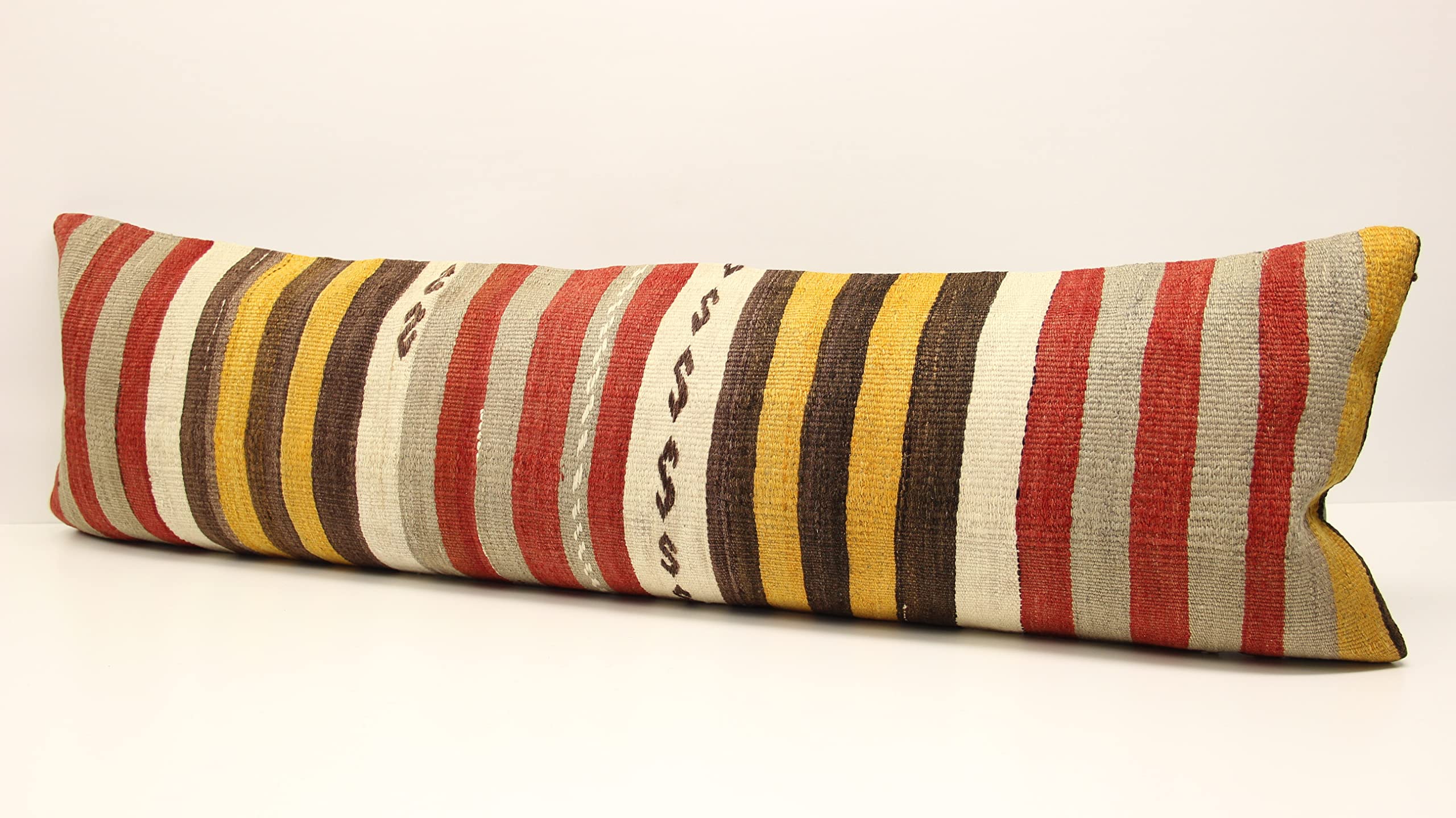 King Size Kilim Pillow Cover 14x47 Inches (35x120 cm) - Bohemian Decorative Lumbar Pillow for Sofa, Bed, Couch - Twin Extra Long Throw Pillow Case for Home Decor