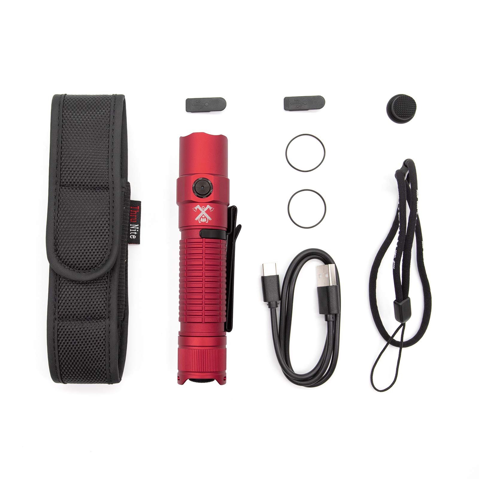 ThruNite TT20 USB-C Rechargeable Flashlight - 2526 Lumens High Output, 258m Beam Distance, Momentary Tail Switch for Hunting, Hiking & Self Defense | Perfect for Outdoor Adventures, Emergency Preparedness & Nighttime Security (Red CW)