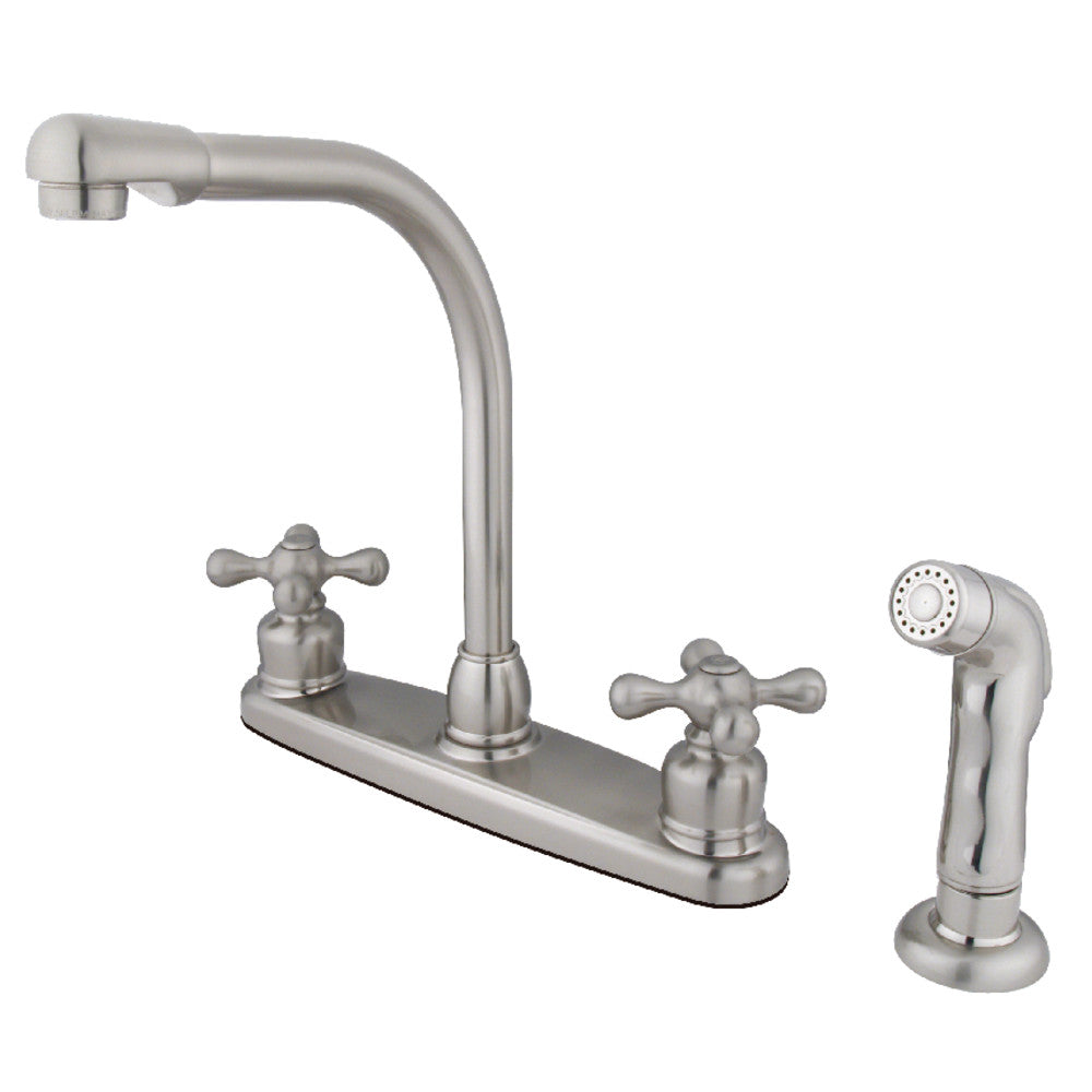 Kingston Brass KB711AXSP Victorian Centerset Kitchen Faucet - Elegant Single Handle Pull-Down Sprayer with High Arc Spout for Modern Farmhouse & Traditional Kitchens