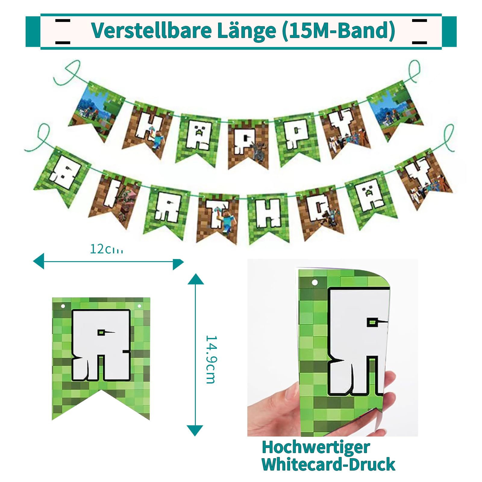 Best Minecraft Birthday Decorations for 8 Year Old Girls - Themed Balloons, Garland & Cake Topper Set - Perfect for Gamer Parties, Miner-Themed Celebrations & Kids' Birthday Decor