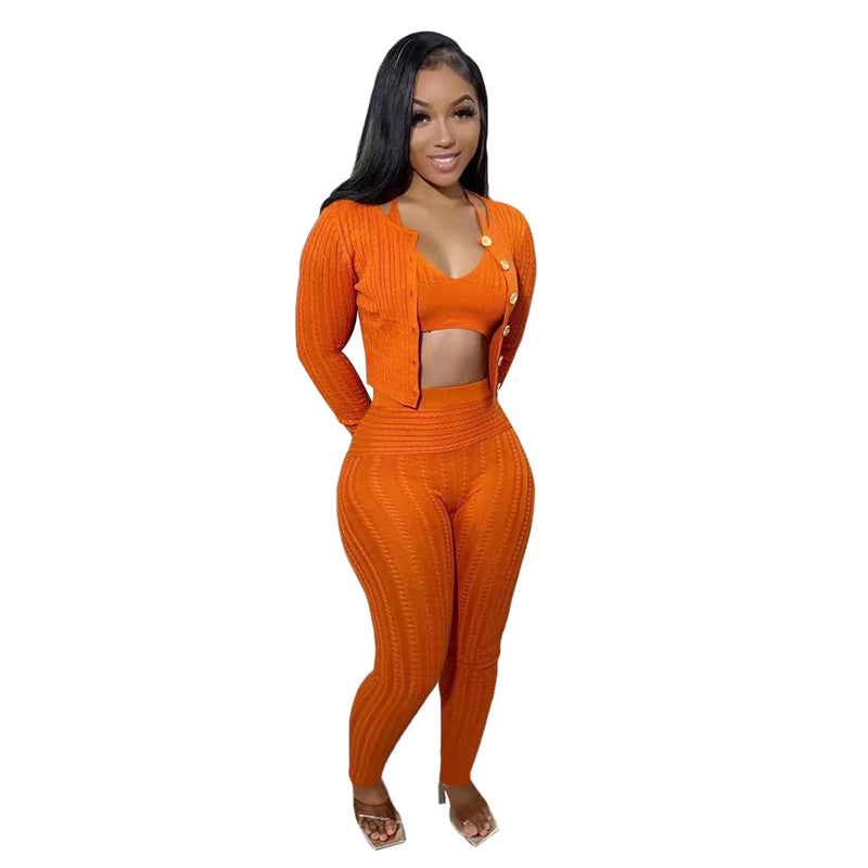 Solid Color Knit Sweater 3-Piece Set for Women - Soft Casual Outfit for Fall & Winter | Cozy Office Wear, Weekend Brunch & Holiday Gatherings