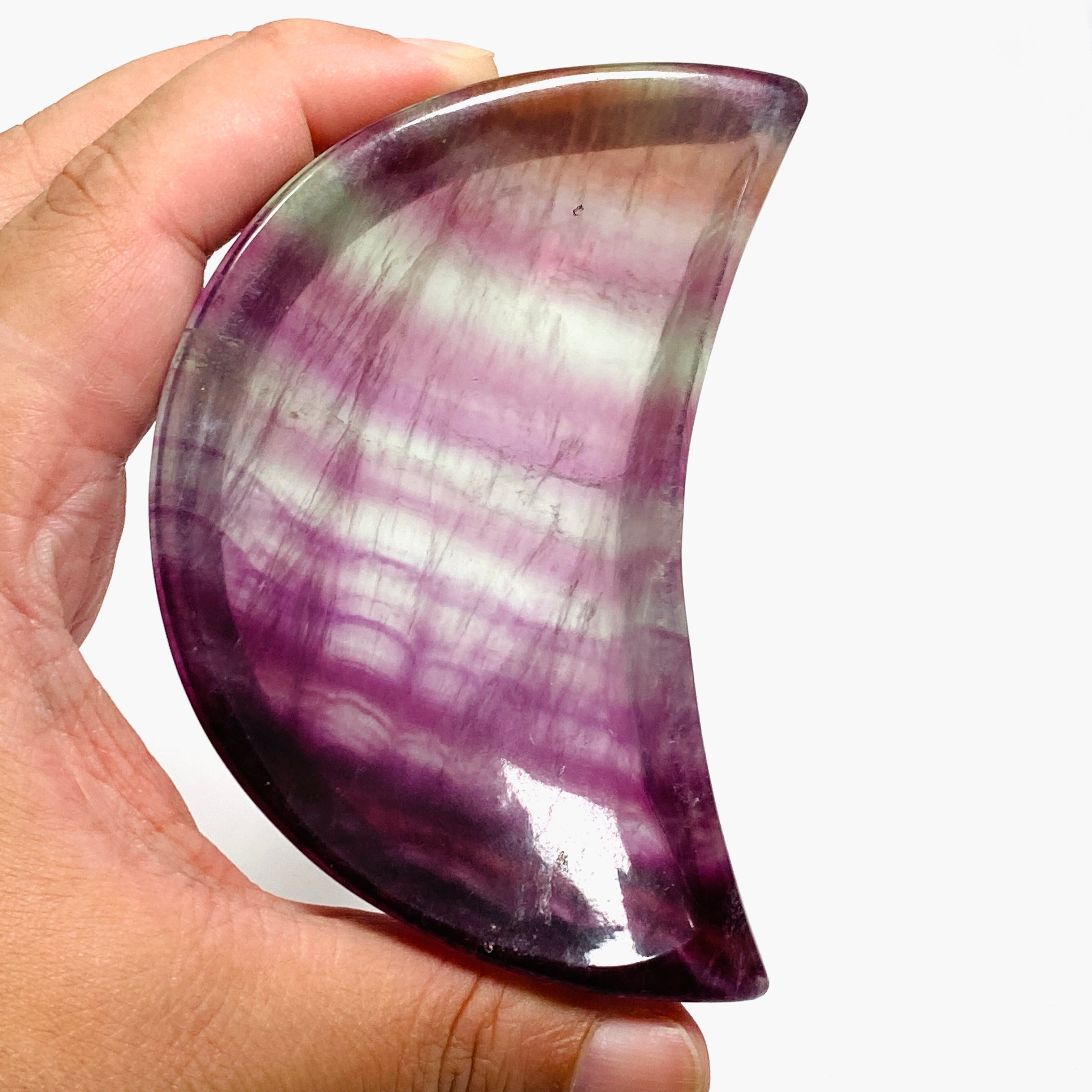 Fluorite Moon Bowl FMB 02 - Natural Crystal Meditation Bowl for Home Decor, Yoga & Spiritual Healing | Perfect for Zen Spaces, Gift Giving & Energy Cleansing