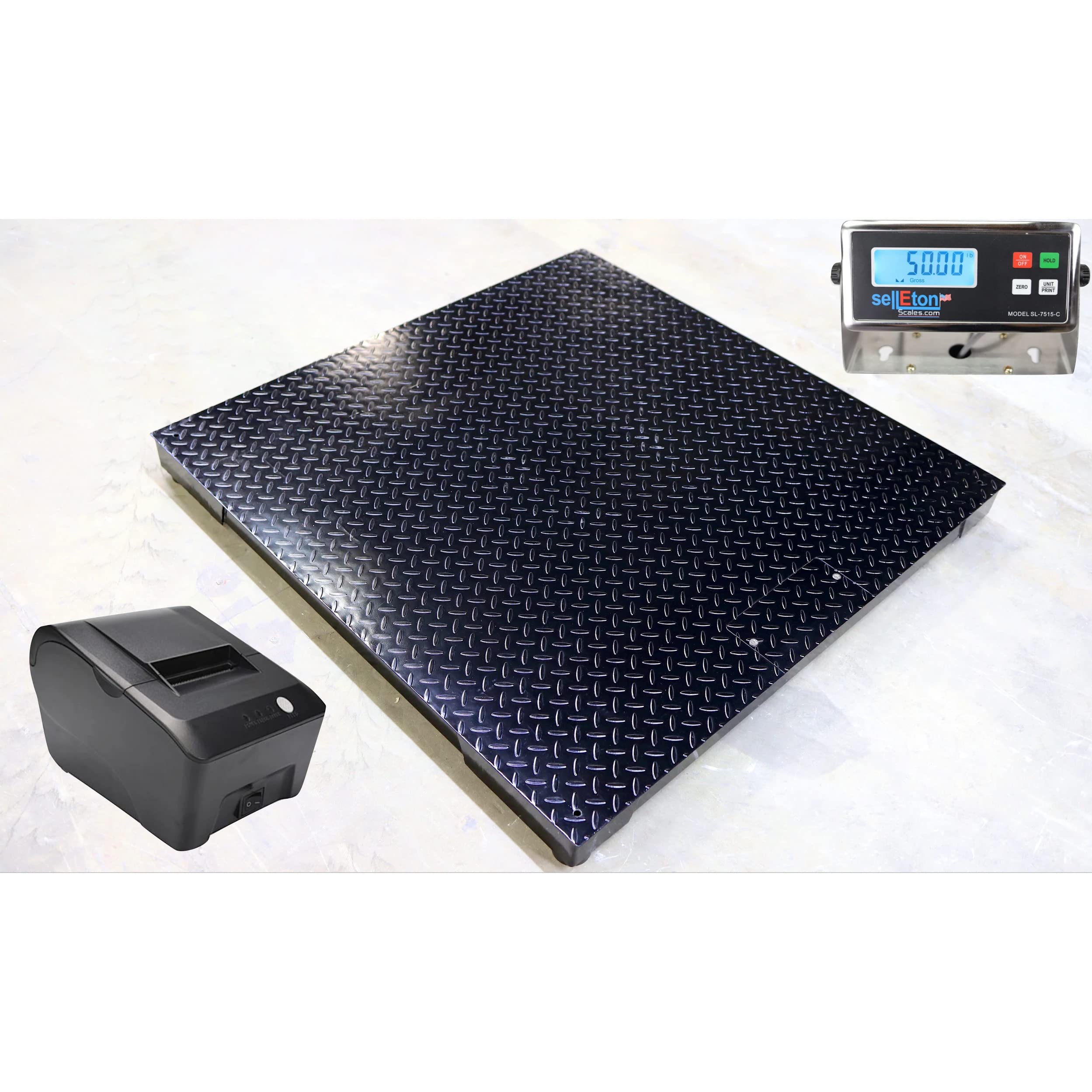 SellEton SL-4040-5k-NN 40x40 Inch Heavy Duty Industrial Pallet Scale with Printer - 5000 lb Capacity 1 lb Graduation - Perfect for Warehouse, Shipping & Logistics Operations