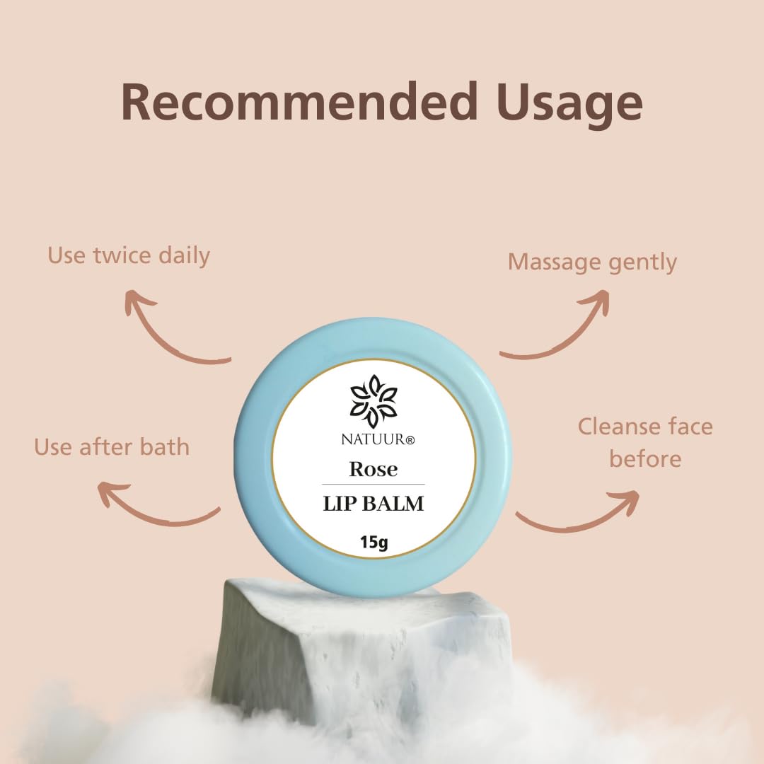 NATUUR Moisturizing Lip Balm with Rose & Cardamom - 15g Organic Lip Care for Dry, Chapped Lips - Perfect for Winter, Travel & Daily Hydration