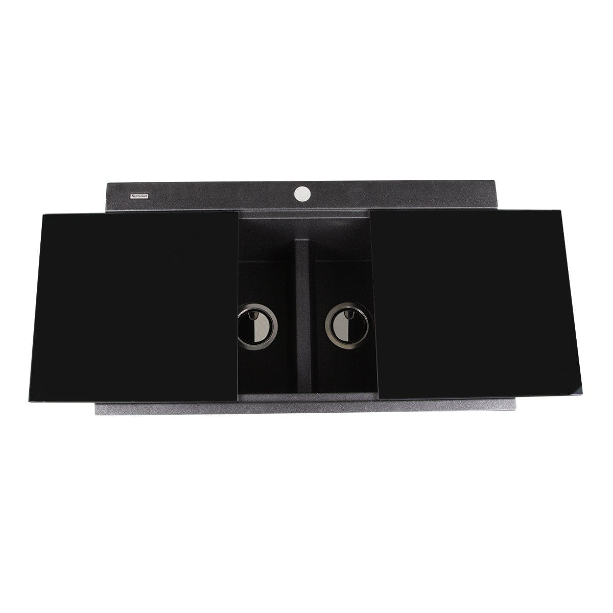 Nantucket Large Double Bowl Granite Composite Kitchen Sink - Topmount Prep Station, Black (PR3420PS BL) - Perfect for Meal Prep, Washing Dishes & Modern Farmhouse Kitchens