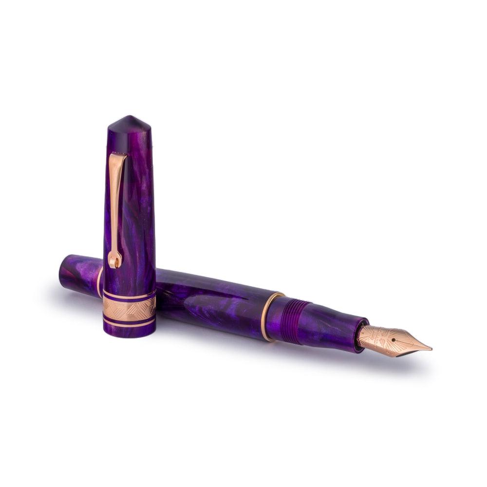 Leonardo Momento Zero Fioritura Viola Fountain Pen - Elegant Purple Resin with Gold Trim, Fine Nib Calligraphy Pen for Journaling, Note Taking & Gift Giving