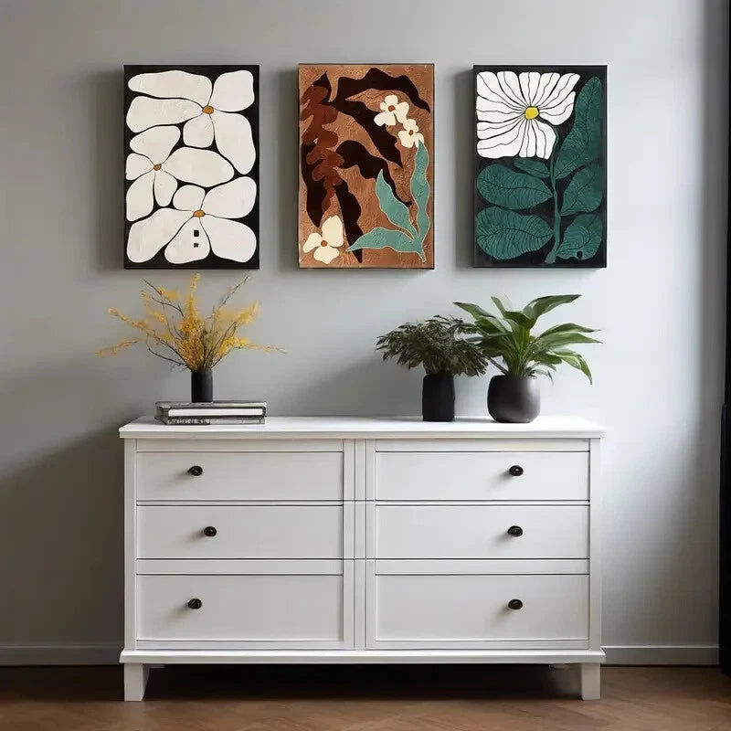 3-Piece Modern Neutral Aesthetic Botanical Abstract Metal Wall Art - Ready to Hang Home Decor for Living Room, Bedroom & Office