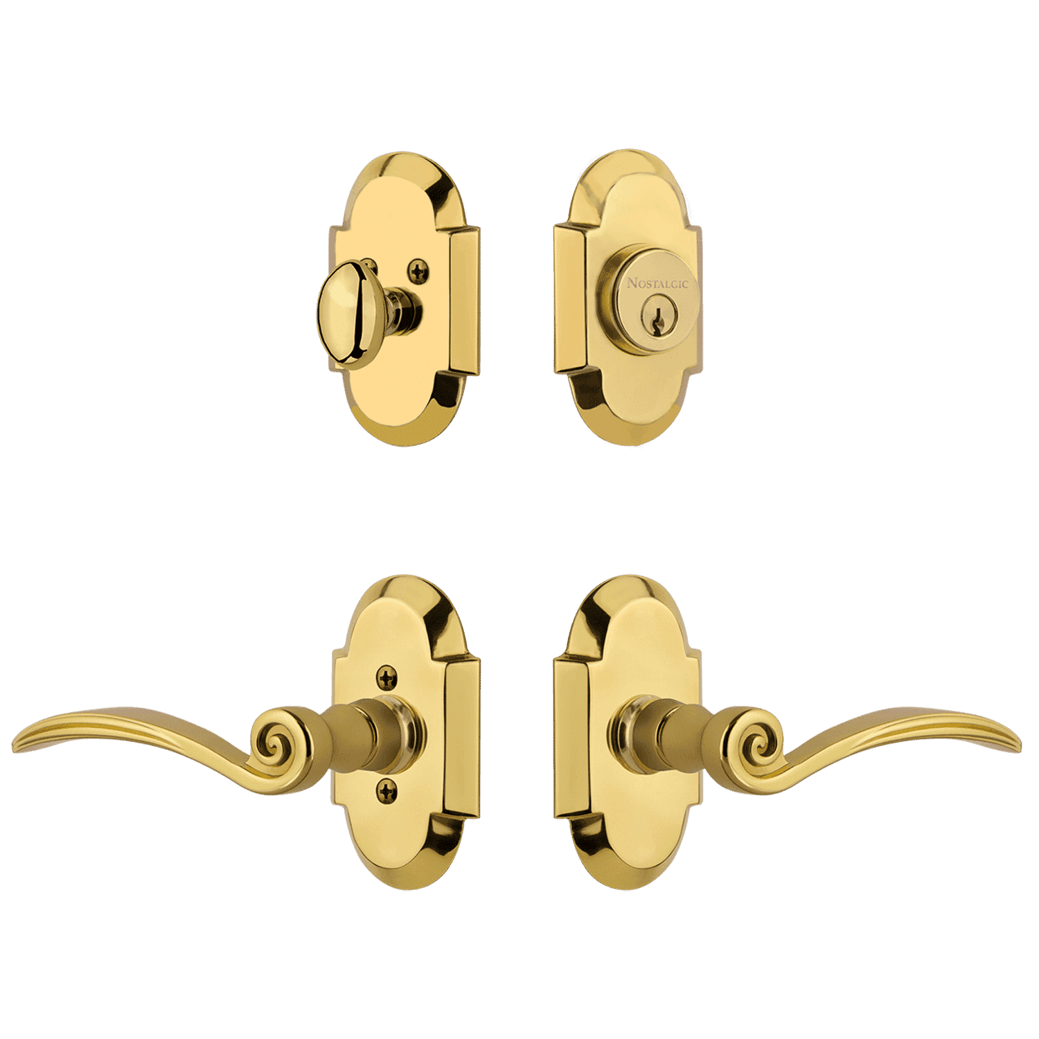 Elegant Cottage Entry Set with Swan Lever in Polished Brass - Perfect for Vintage-Style Home Doors & Traditional Interior Decor