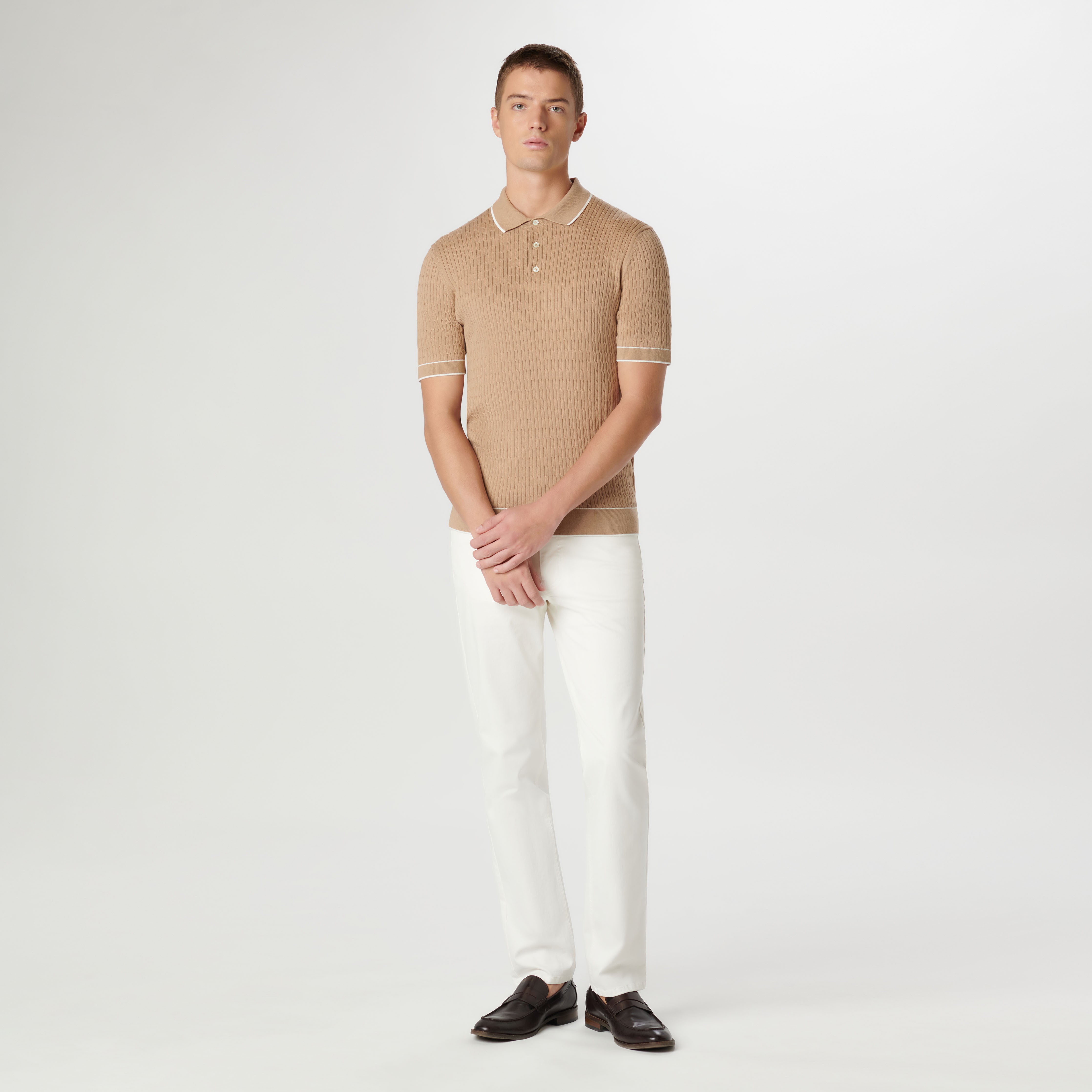 Cable Knit Short Sleeve Polo Sweater for Men - Casual Summer Cotton Shirt for Golf, Office & Outdoor Activities