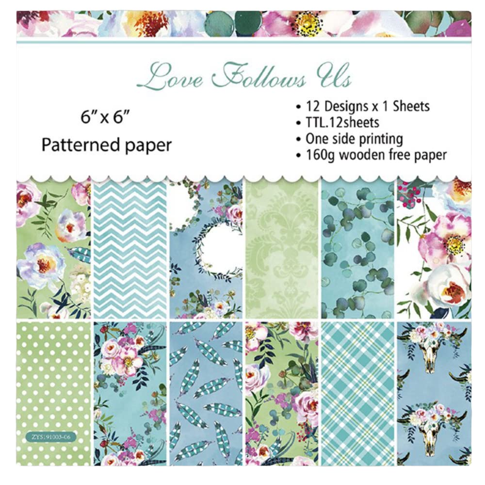 XSMARTWORD 12Pc Love Flower Patterned Scrapbook Paper - Handmade Craft Paper for Card Making, DIY Albums, Journaling & Gift Wrapping - Floral Background Paper Pad for Scrapbooking & Decorative Projects