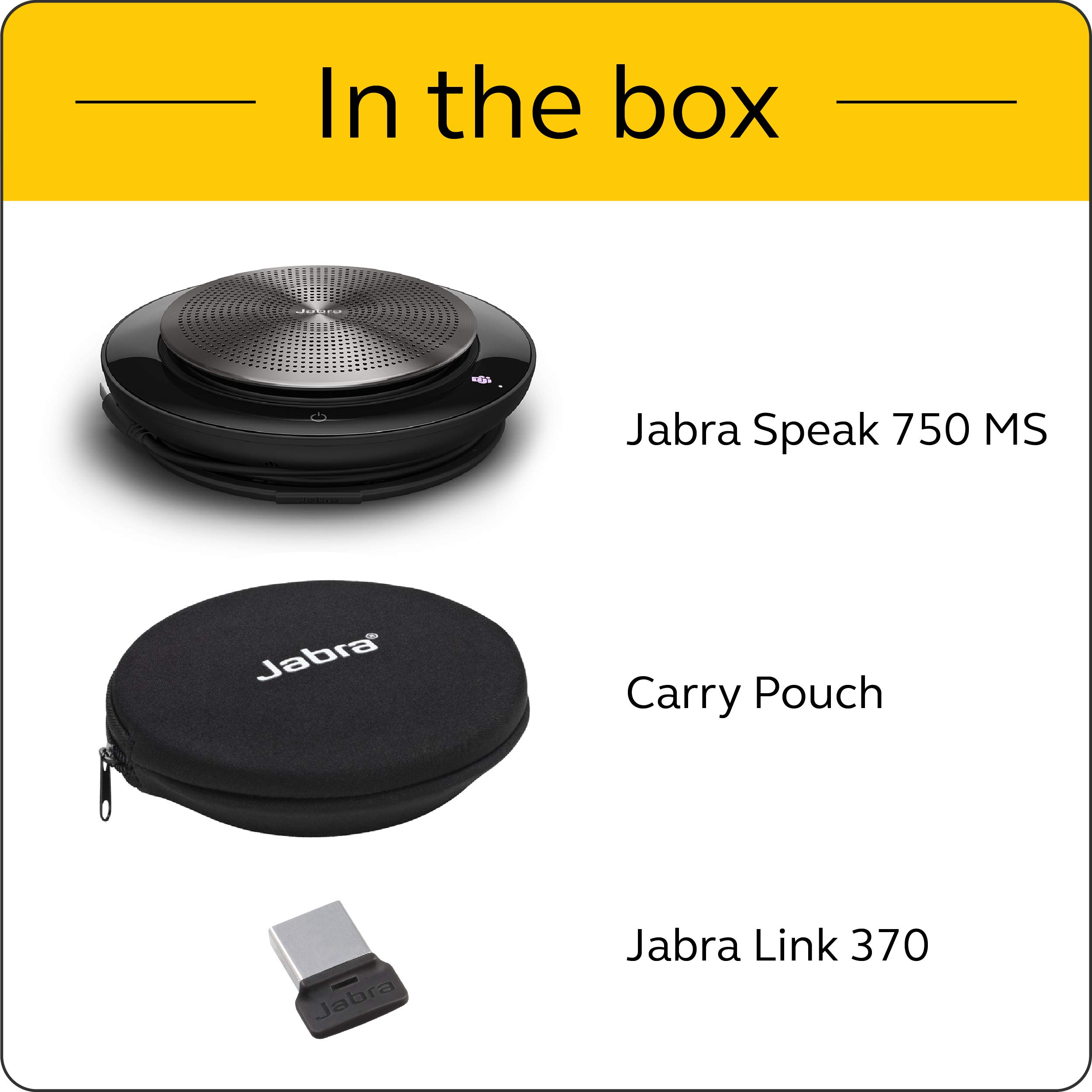 Jabra Speak 750 MS Wireless Bluetooth Speakerphone with Link 370 USB Adapter - Portable Conference Speaker for Crystal Clear Meetings Anywhere - Microsoft Teams Certified - Perfect for Home Office, Remote Work & Virtual Meetings