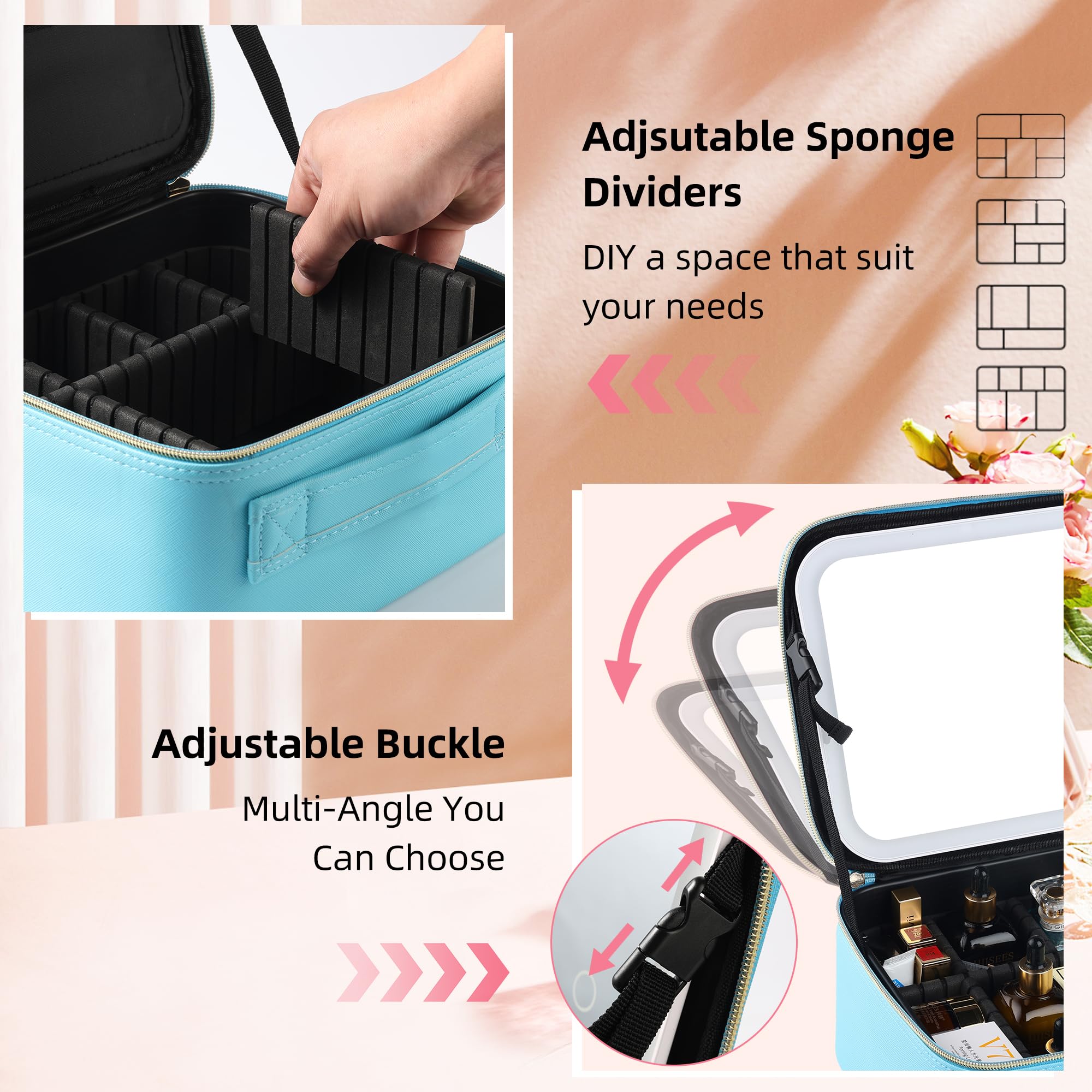 LED Makeup Travel Bag with Lighted Mirror - Portable Cosmetic Organizer for Brushes & Makeup Storage - Perfect Gift for Women - Ideal for Travel, Home & Professional Use