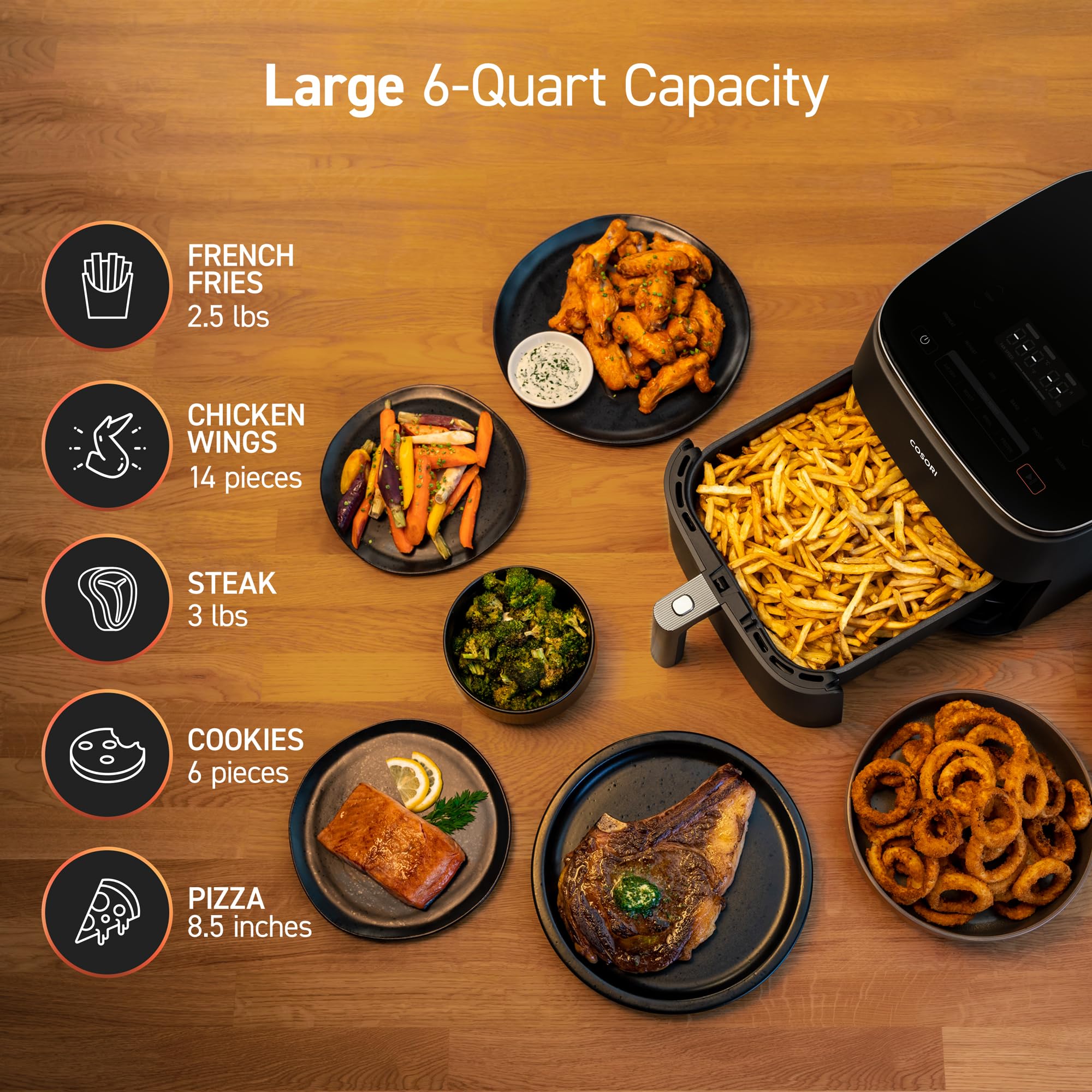 COSORI TurboBlaze 6.0-Quart Air Fryer with Rapid Air Technology - Compact Countertop Oven for Healthy Frying, Roasting, Baking - Includes 50 Air Fryer Liners - Perfect for Family Dinners, Meal Prep & Quick Snacks