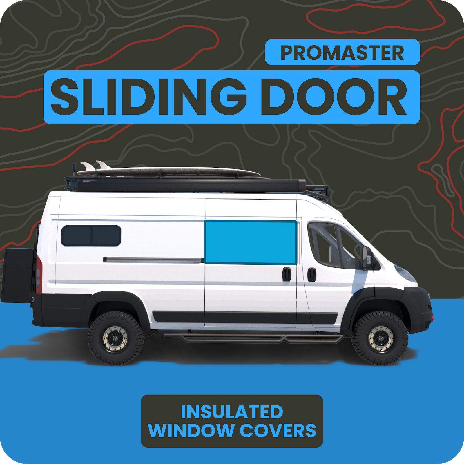 Promaster Sliding Door Window Cover - Blackout Privacy Shade for Vans & RVs - Perfect for Camping, Travel & Home Use