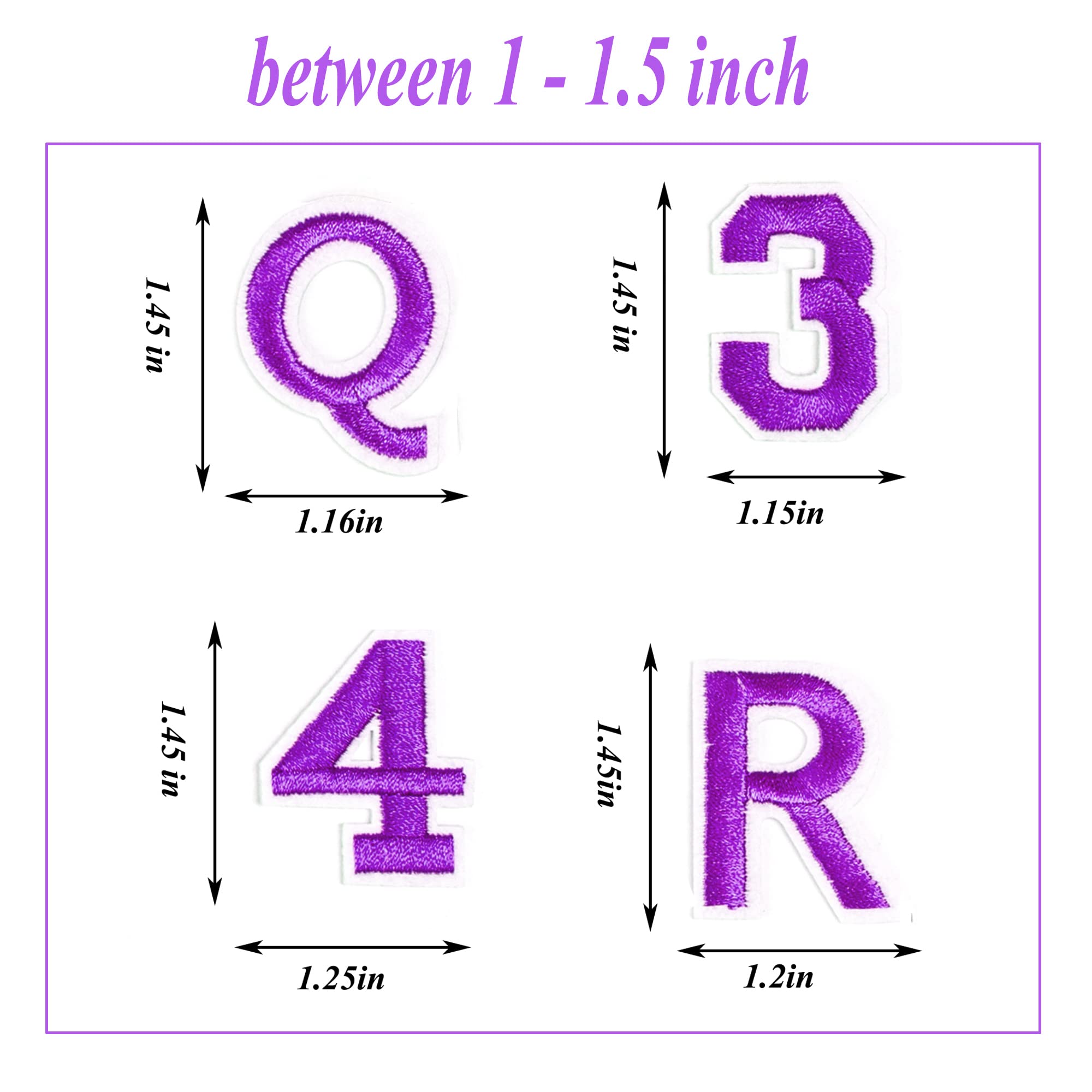 72 PCS Iron-On Embroidered Letter & Number Patches A-Z 0-9 for DIY Clothes, Hats, Jeans - Purple Fabric Applique for Customizing Jackets, Bags & School Uniforms