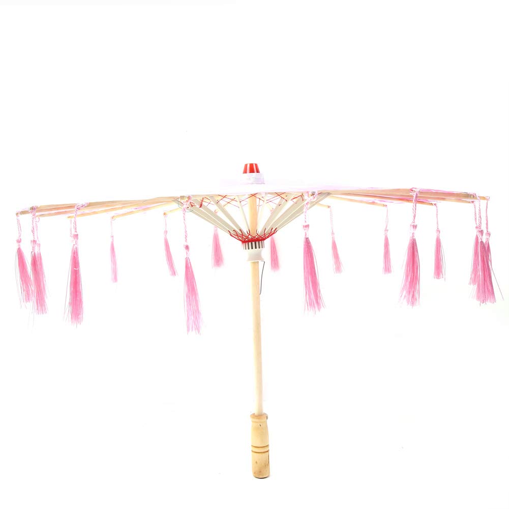 Chinese Dance Umbrella with Wooden Bracket & Pink Tassel - 15.7×22.4in for Photography & Performances