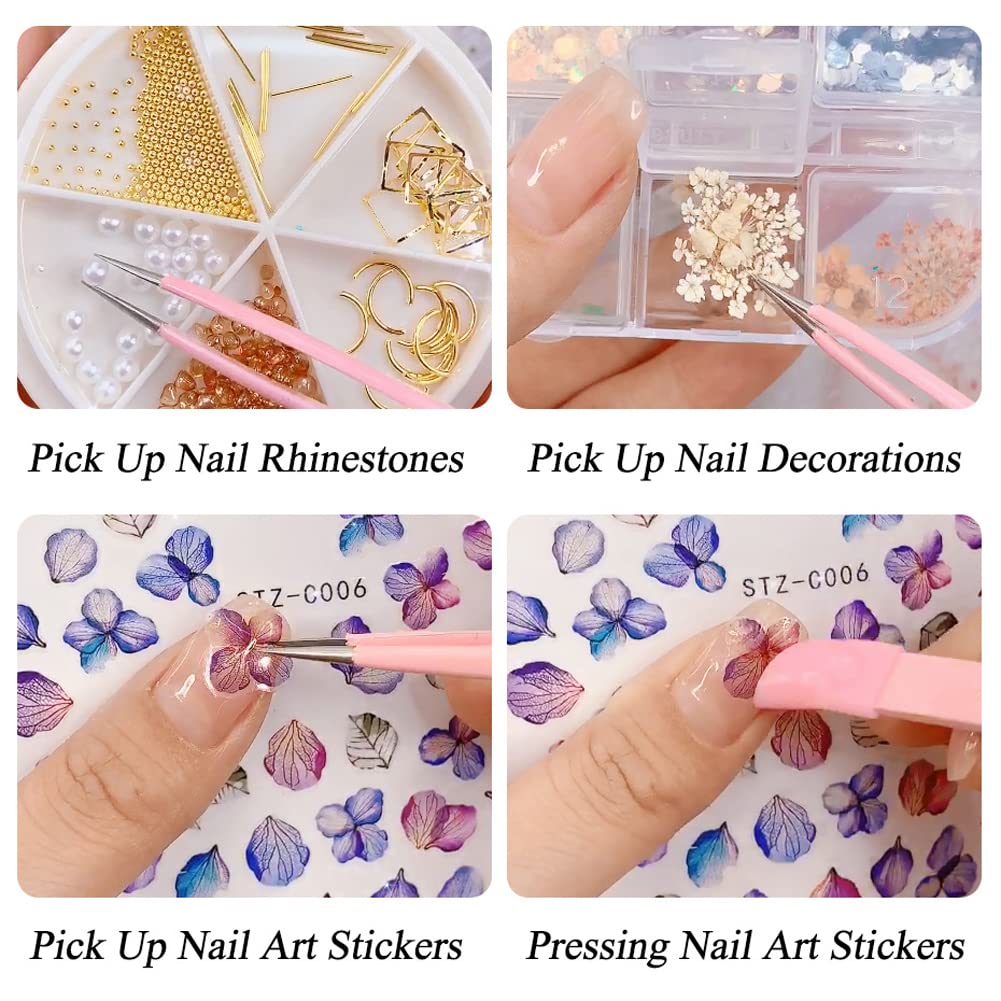 4Pcs Professional Nail Art Tweezers Set - Straight & Angled Tweezers with Silicone Tips for Rhinestones, Gems & Eyelash Extensions | Perfect for Nail Salon, DIY Manicure & Craft Projects