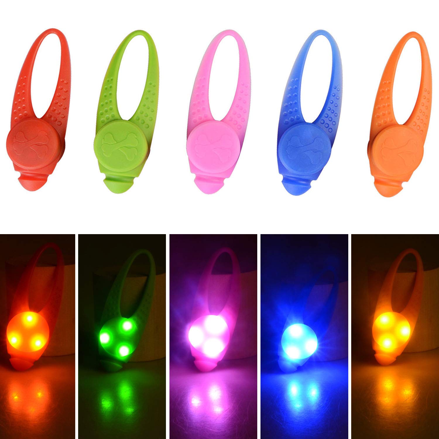 5-Pack LED Dog Collar Light - Waterproof Pet Safety Strobe Harness with Reflective Strips for Small Medium Large Dogs - Night Walking, Camping, Jogging & Outdoor Activities Accessories