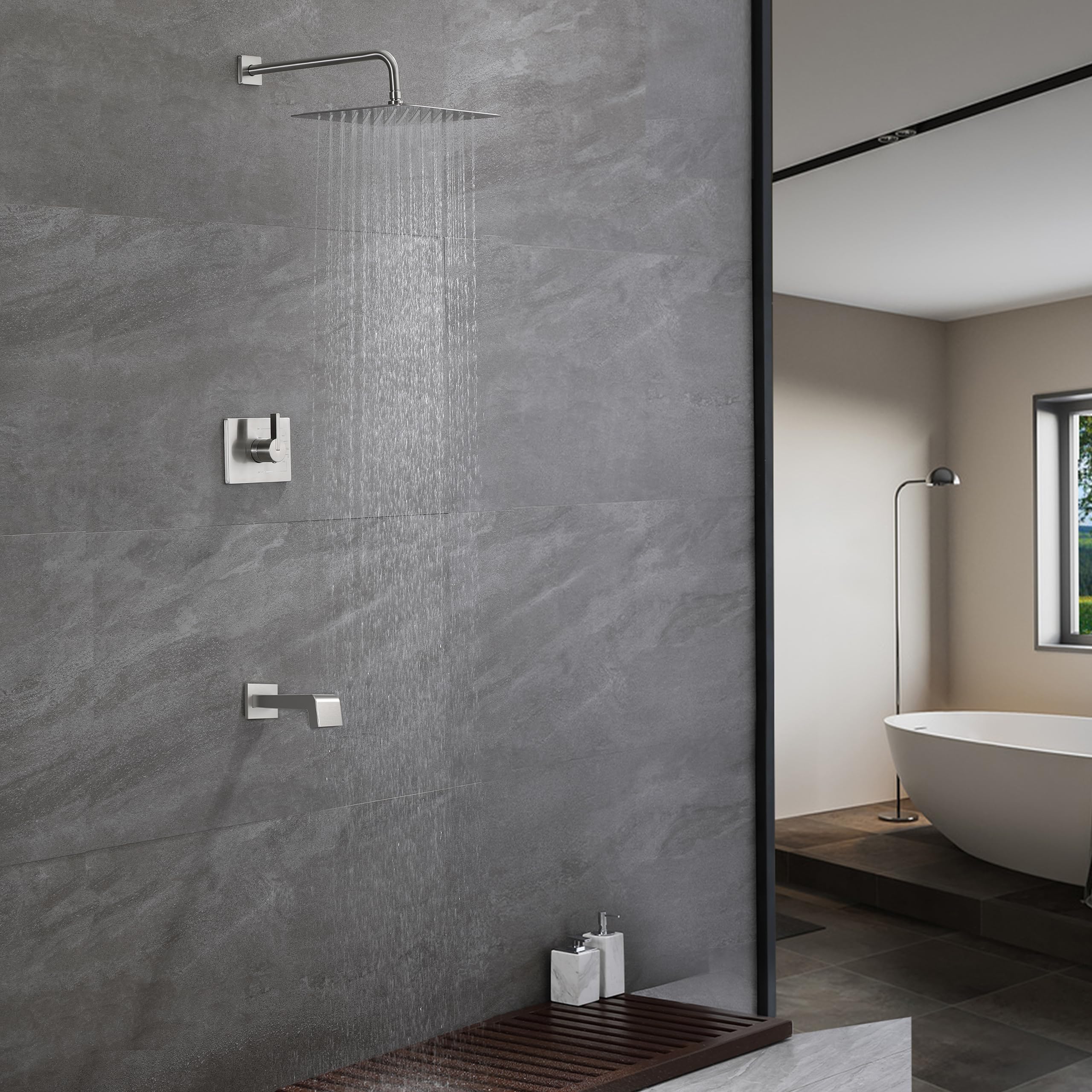Premium 2-Function Brushed Nickel Rain Shower System with 12