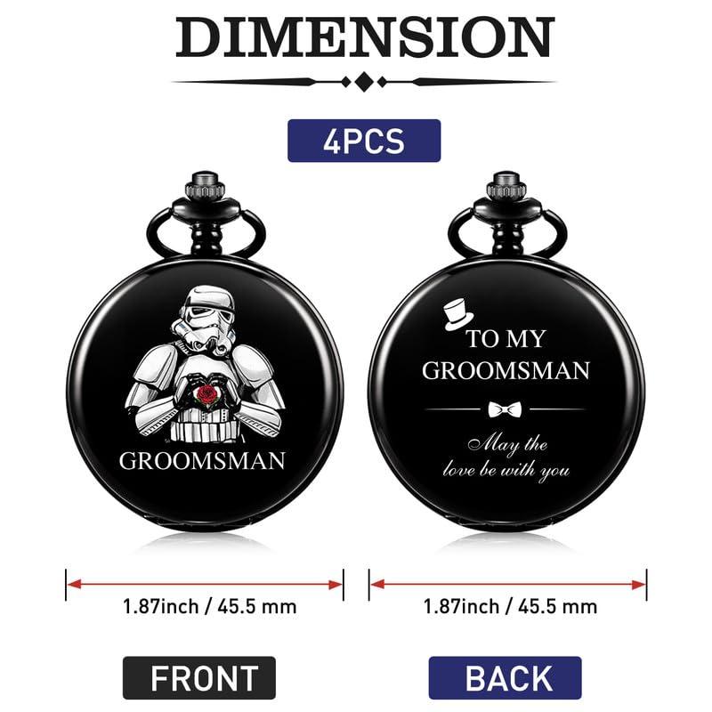 ManChDa Engraved Pocket Watch for Men - Premium Groomsmen & Bestman Gift Set - Classic Vintage Style Pocket Watch for Weddings, Anniversaries & Special Occasions