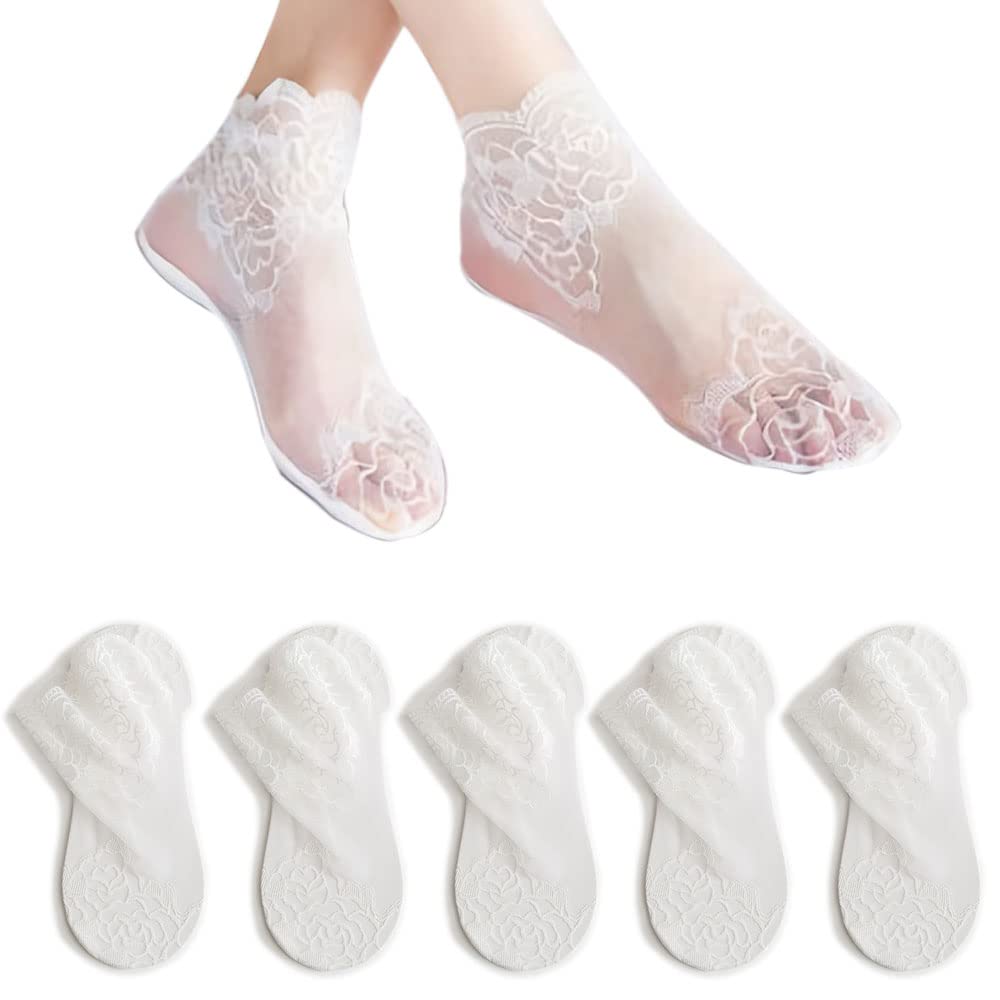 5 Pairs Women's Fashion Lace Socks - Sheer Ruffle Ankle Socks for Girls, Breathable Mesh Kawaii Socks | Perfect for Summer Outfits, Casual Wear & Cosplay Costumes