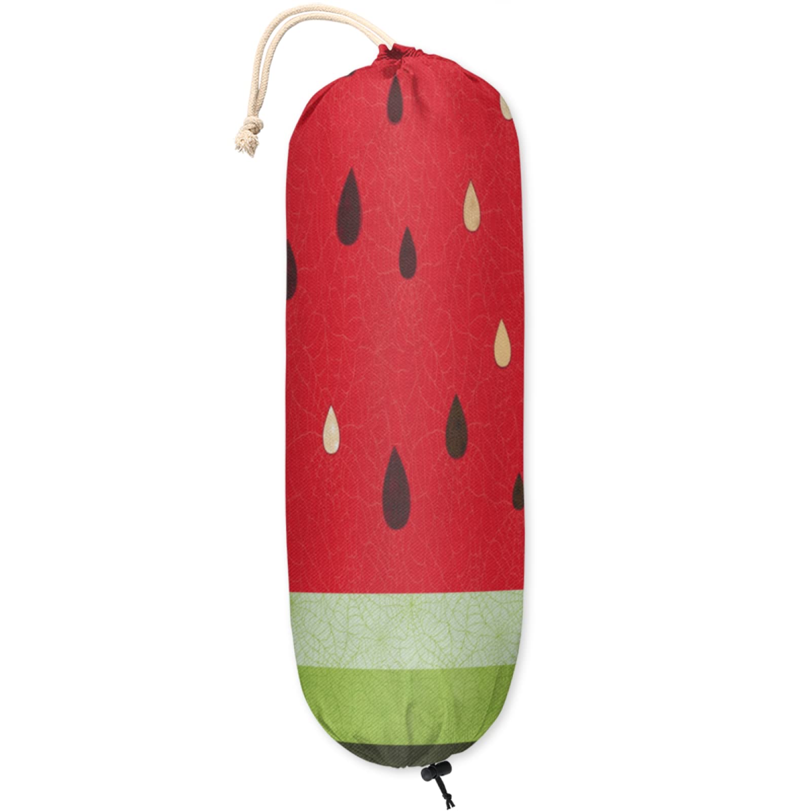 Watermelon-Shaped Plastic Bag Holder Organizer - Wall Mount Grocery & Trash Bag Storage Dispenser with Drawstring - 22×9 Inch for Kitchen, Pantry & Home Decor - Perfect for Organizing Shopping Bags, Garbage Bags & Recycling Storage