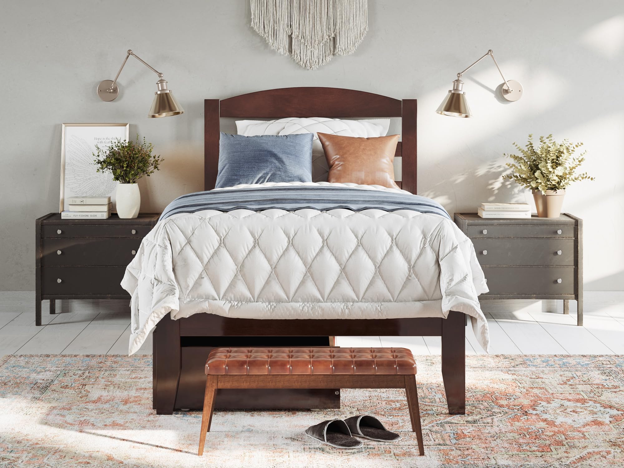 AFI Warren Twin Platform Bed with Storage Drawers (Set of 2) & USB Charger - Space-Saving Walnut Wood Bed Frame for Small Bedrooms, Kids Rooms & Guest Rooms