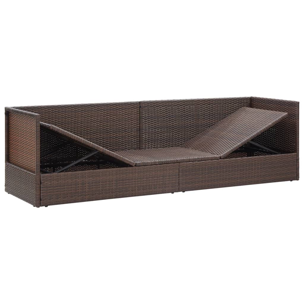Brown Poly Rattan Patio Lounge Bed with Cushion & Pillows for Outdoor Relaxation