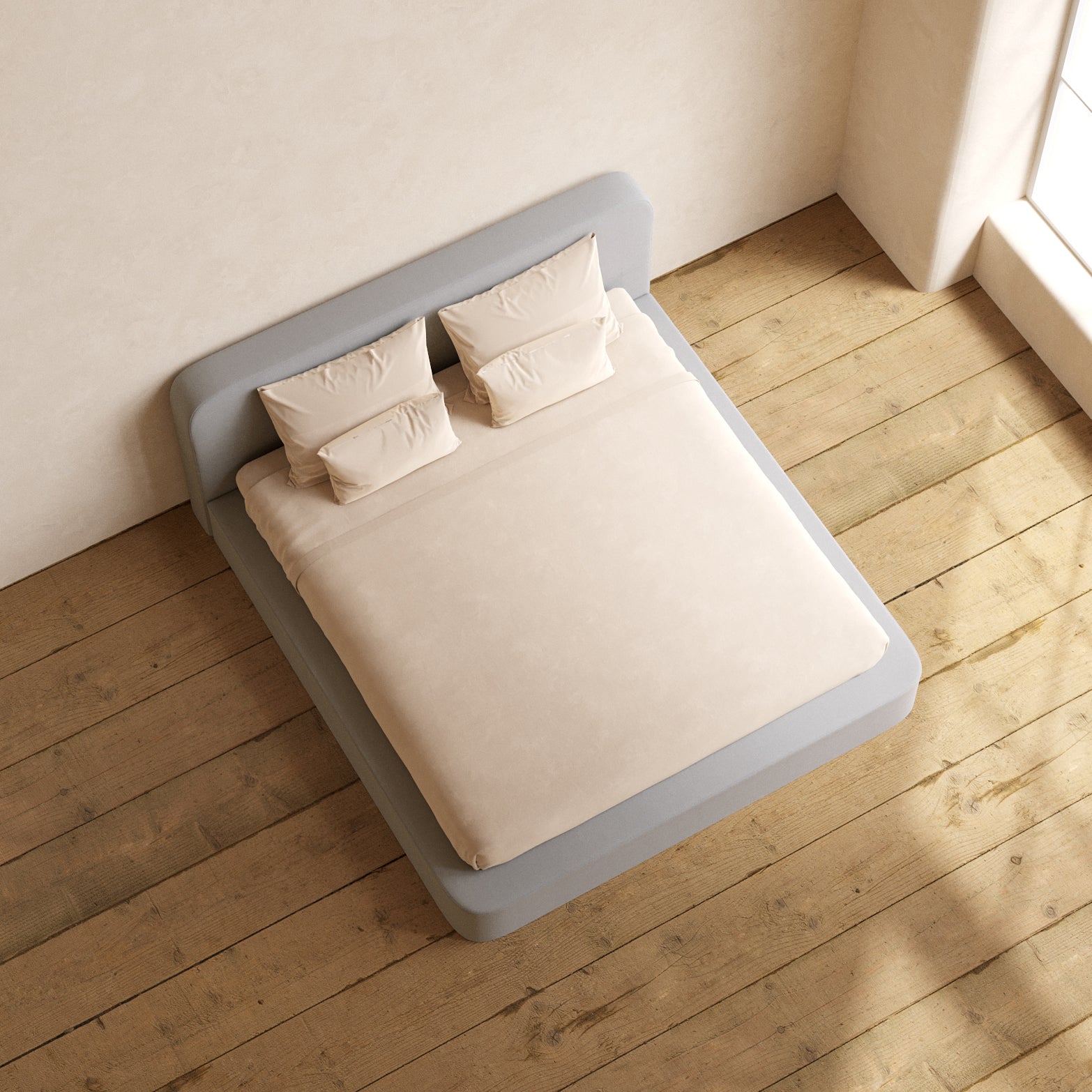 King Upholstered Platform Bed with Headboard - Micro Chenille Fabric in Pumice Color | Modern Bedroom Furniture for Master & Guest Rooms