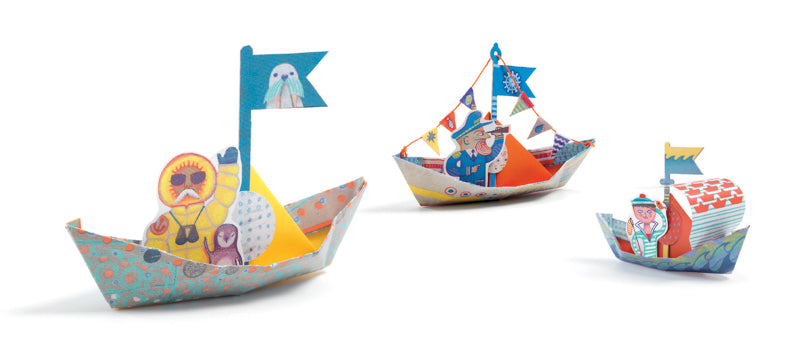 Djeco Origami Floating Boats Kit for Kids - Fun DIY Paper Craft for Pools, Baths & Outdoor Water Play