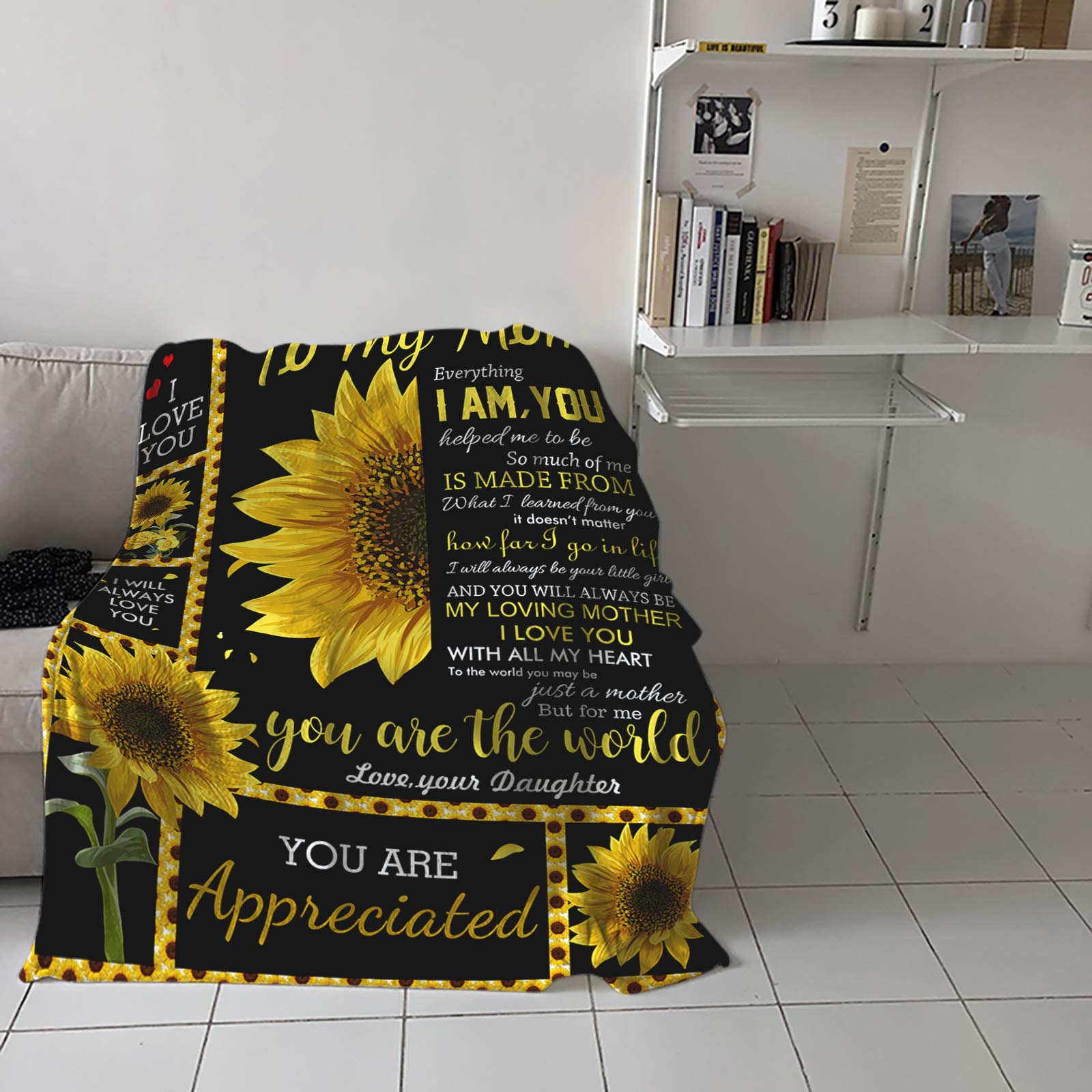Sunflower Fleece Throw Blanket for Mom - Soft Plush Microfiber Blanket 40x50 Inch - Lightweight Cozy Blanket for Couch, Bed, Travel, Picnic & Camping - All Seasons Gift for Mother's Day, Birthday & Christmas