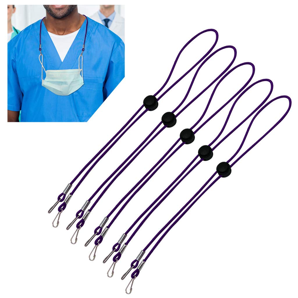 Adjustable Face Bandana Lanyards - 5 Pack Neck Straps for Masks & Ear Protection (Purple) - Ideal for Outdoor Activities & Travel