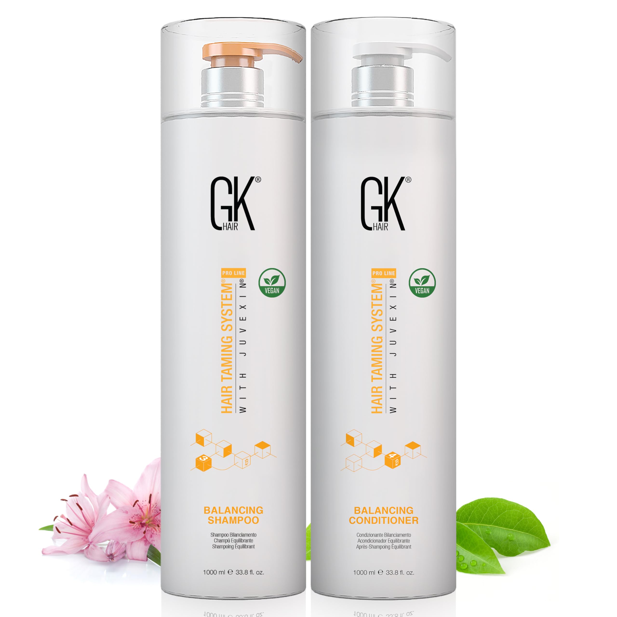 GK HAIR Global Keratin Balancing Shampoo & Conditioner Set (33.8 Fl Oz/1000ml) - For Oily & Color Treated Hair - Deep Cleansing Formula - Repairs Over-Processed & Damaged Hair - Perfect for Salon Styling & Daily Hair Care Routine